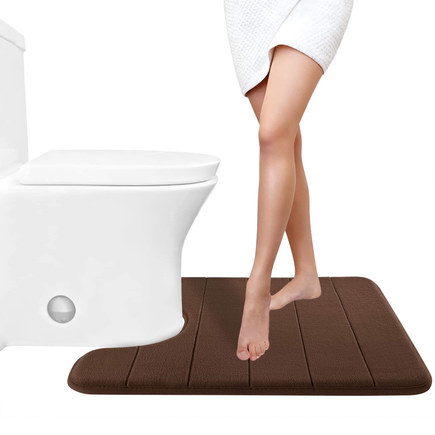 Yimobra Memory Foam Toilet Bath Mat U-Shaped, Soft and Comfortable, Super Water Absorption, Non-Slip, Thick, Machine Wash and Easier to Dry for Bathroom Commode Contour Rug, 24 X 20 Inches, Black