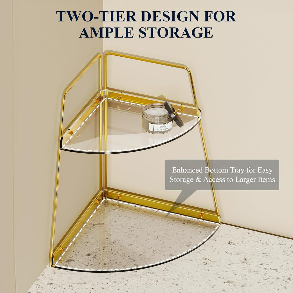 NiHome 2-Tier Acrylic Countertop Corner Organizer for Bathroom Kitchen Bedroom, Corner Skincare Organizers Makeup Organizer for Vanity Storage - Sturdy Metal Frame & Anti-Slip Pads, Home & Office Use