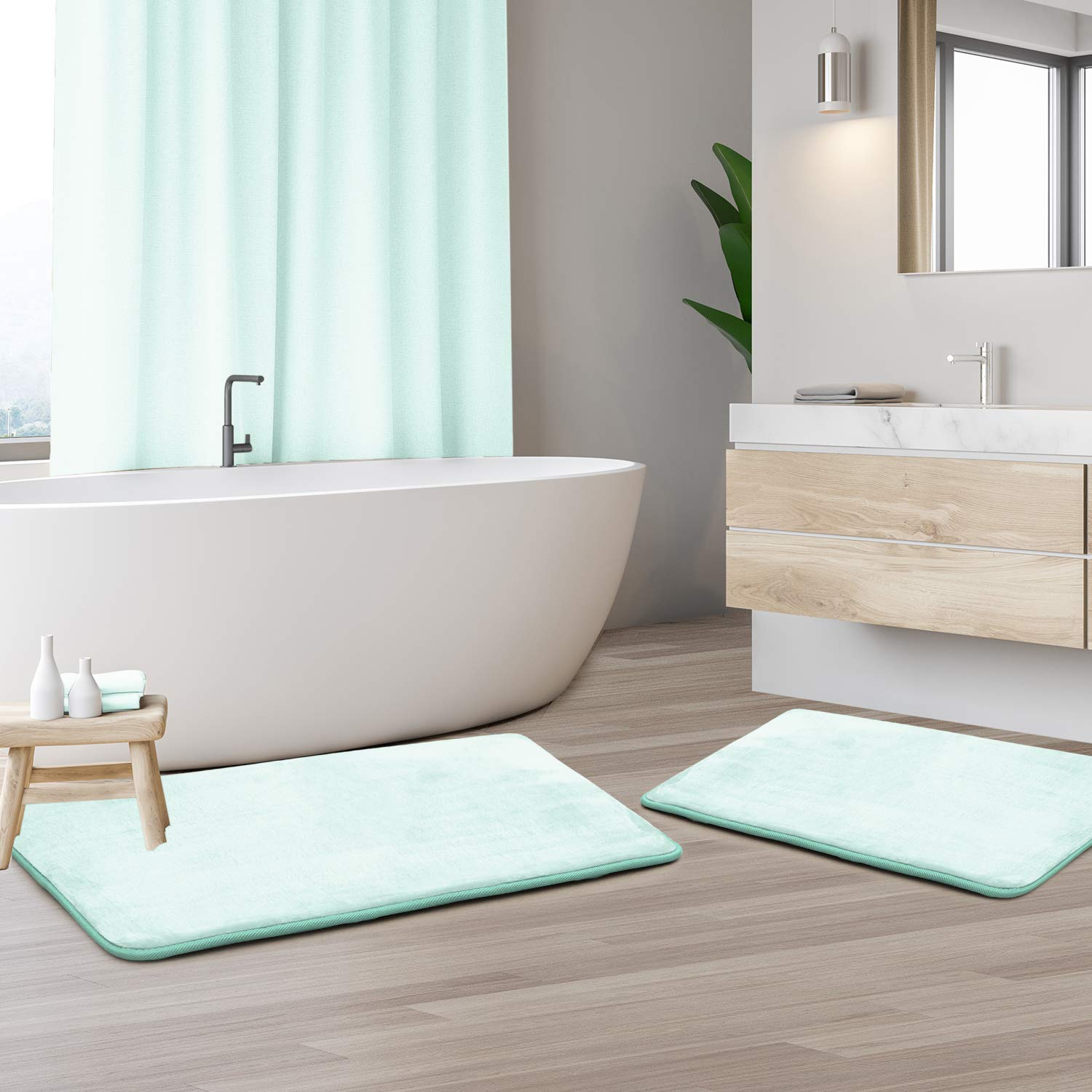 Clara Clark U-Shaped Contour Rug 24" x 19" - Memory Foam Bath Mat, Plush, Cozy, Ultra Soft, Non Slip, Perfect for U-Shaped Toilet Rug, Rugs for Bathroom, Machine Washable, Quick Dry - Blue Heaven