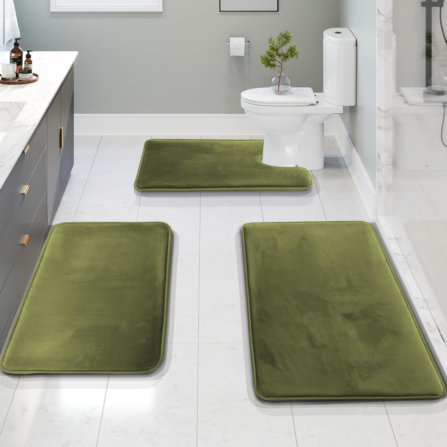 Clara Clark 3 Piece Bathroom Rugs Bath Mat Set, Velvet Memory Foam Bath Mats for Bathroom - Non-Slip, PVC Backing Bath Rugs, Washable - Dries Quickly, Black