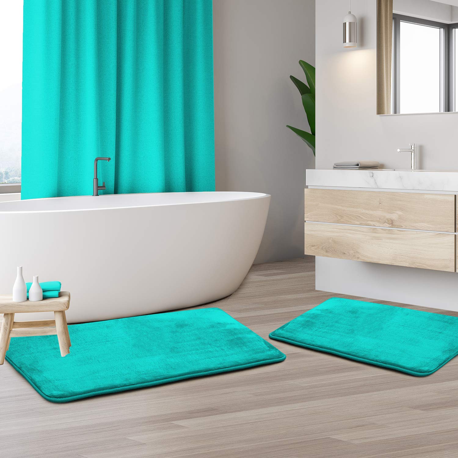 Clara Clark U-Shaped Contour Rug 24" x 19" - Memory Foam Bath Mat, Plush, Cozy, Ultra Soft, Non Slip, Perfect for U-Shaped Toilet Rug, Rugs for Bathroom, Machine Washable, Quick Dry - Blue Heaven