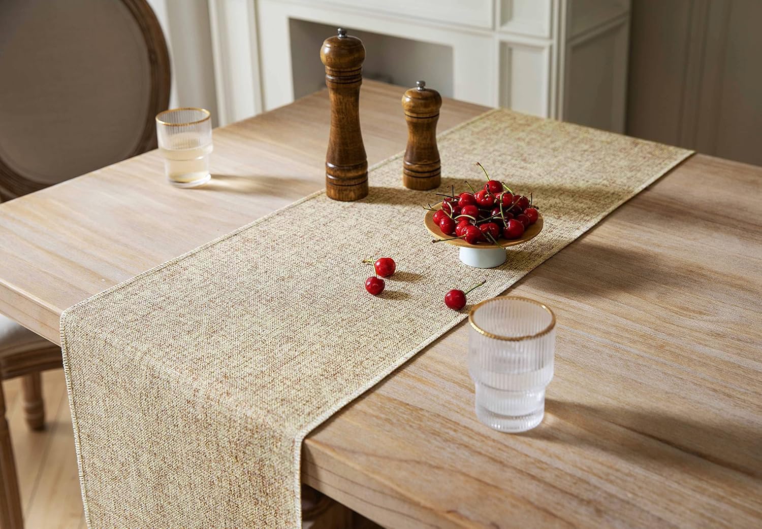 ZeeMart Beige Table Runners 72 Inches Long, Burlap Linen Style Rustic Farmhouse Table Runner, Boho Woven Dining Table Runner, 13x72 Inches, Oatmeal Beige