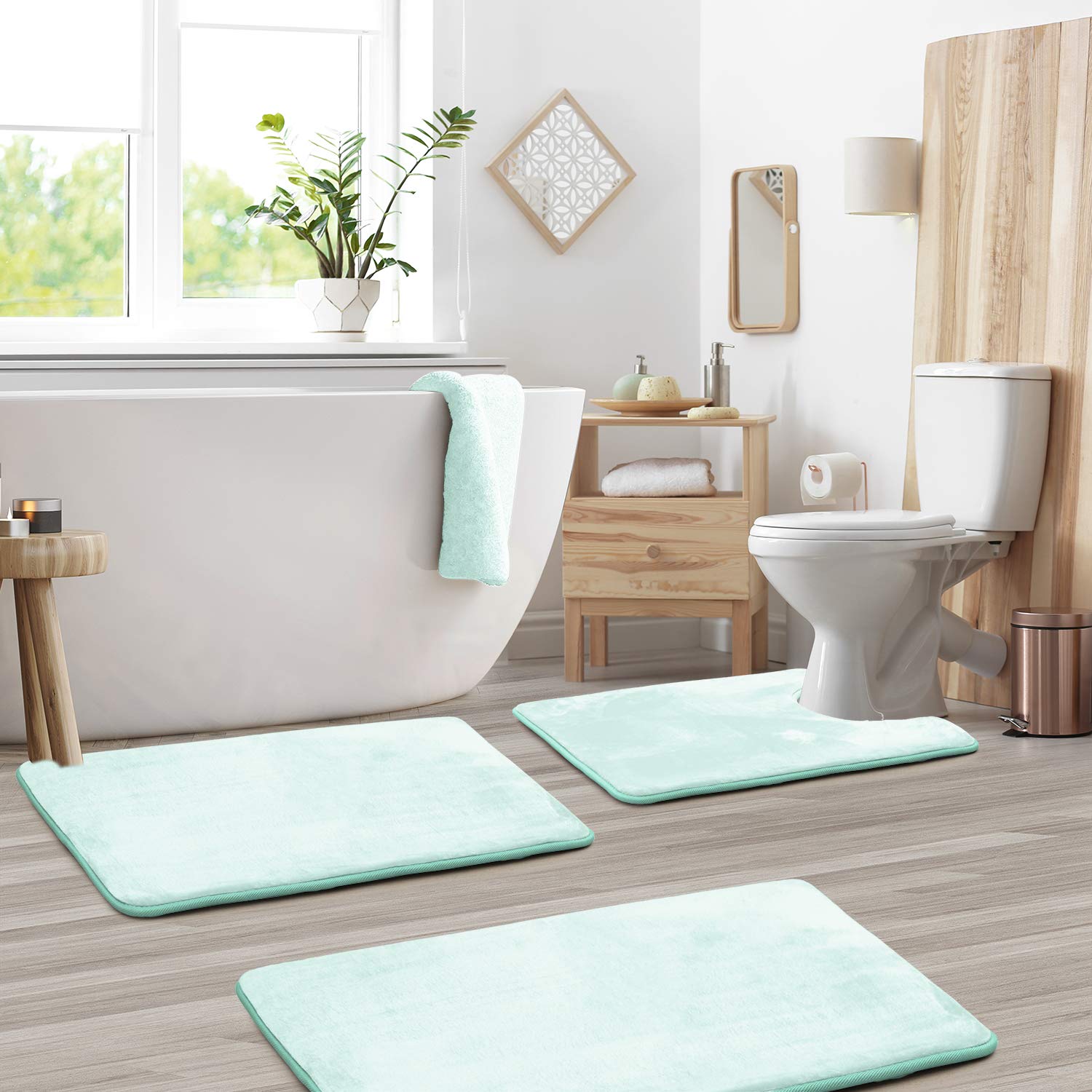 Clara Clark U-Shaped Contour Rug 24" x 19" - Memory Foam Bath Mat, Plush, Cozy, Ultra Soft, Non Slip, Perfect for U-Shaped Toilet Rug, Rugs for Bathroom, Machine Washable, Quick Dry - Blue Heaven