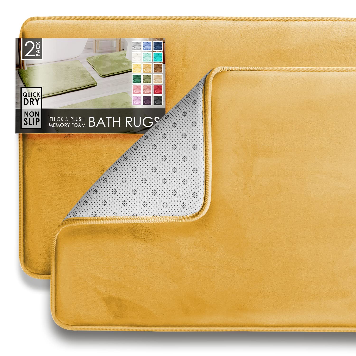 Clara Clark 3 Piece Bathroom Rugs Bath Mat Set, Velvet Memory Foam Bath Mats for Bathroom - Non-Slip, PVC Backing Bath Rugs, Washable - Dries Quickly, Black