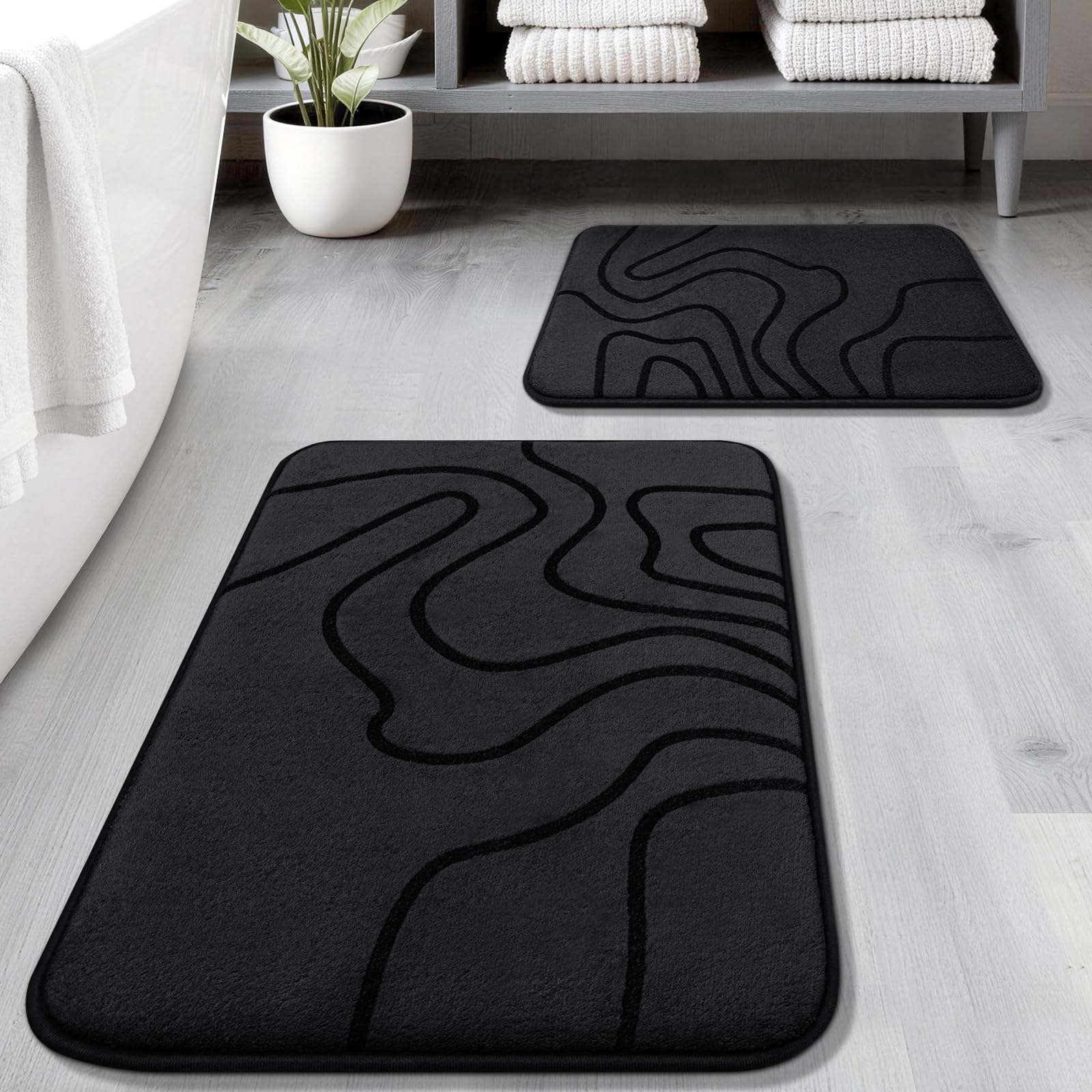 YIHOUSE Memory Foam Bathroom Rugs Sets 2 Piece - Extra Thick Ultra Soft Absorbent Bath Mat Set, Non-Slip Machine Washable Bath Rugs for Bathroom, Tub & Shower, Home Decor (32"x20"+24"x17", Dark Grey)