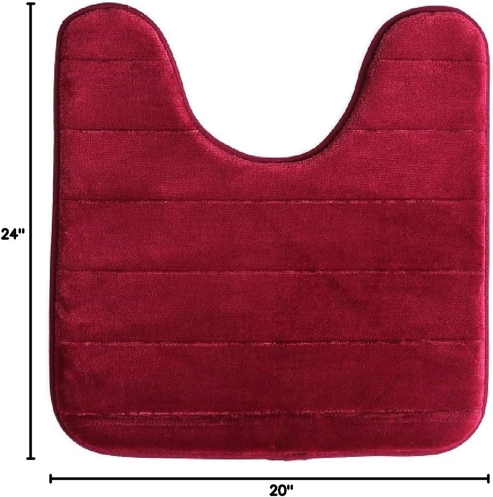 Memory Foam Toilet Bathroom Mat, Soft and Comfortable U-Shaped, Thick Water Absorption Non-Slip and Machine Wash and Easier to Dry for Bath Commode 20 X 24 Inches Contour Rug (Burgundy)
