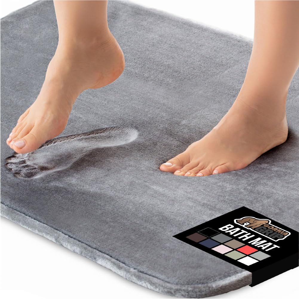 GORILLA GRIP® Memory Foam Bath Mat, Soft Absorbent Velvet Bathroom Mats, Durable Dots on Underside, Machine Washable Bathmat, Carpet Rug Room Decor for Shower Tub Floor RV, 24x17 Rugs, Black