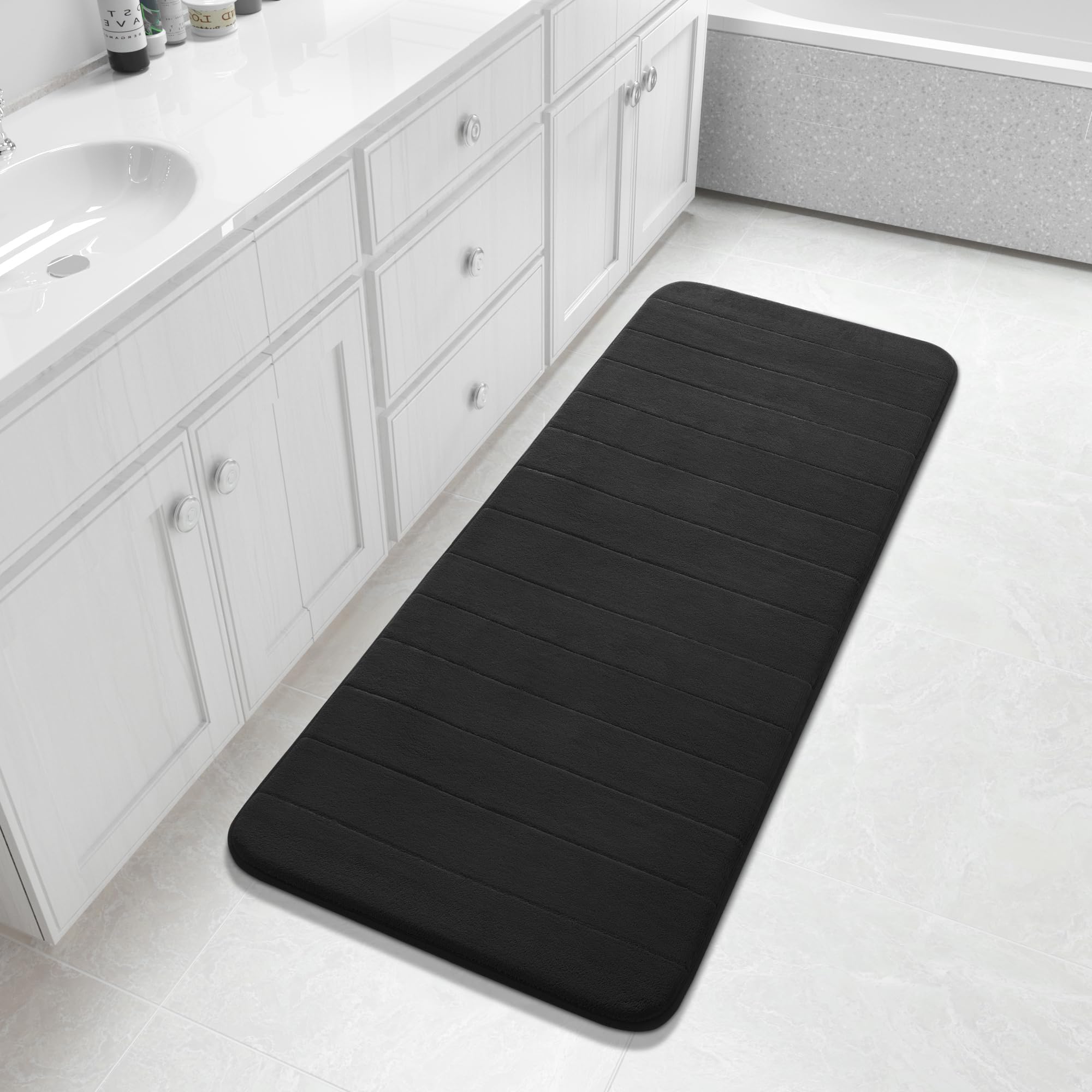 Yimobra Memory Foam Toilet Bath Mat U-Shaped, Soft and Comfortable, Super Water Absorption, Non-Slip, Thick, Machine Wash and Easier to Dry for Bathroom Commode Contour Rug, 24 X 20 Inches, Black