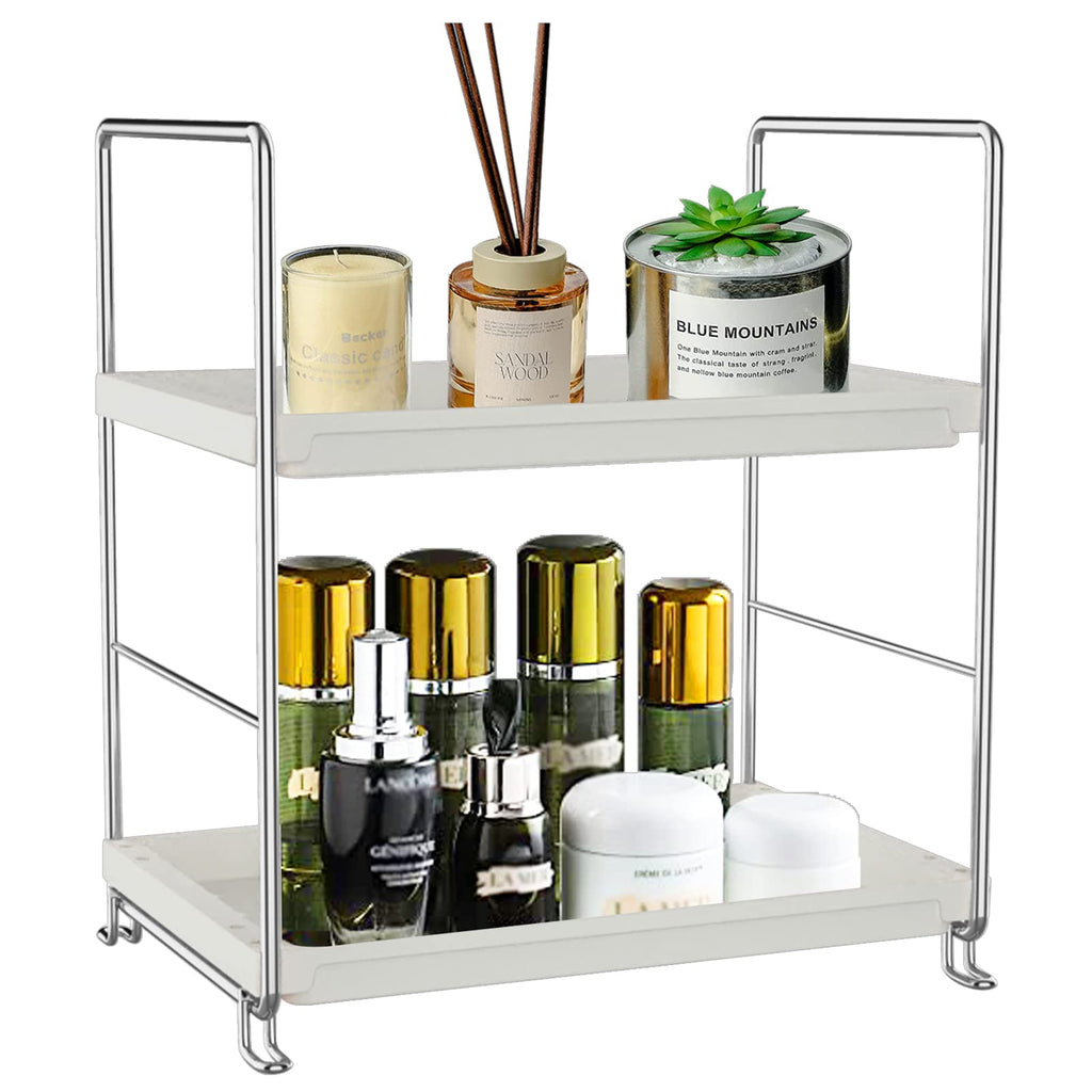 2-Tier Corner Bathroom Sink Countertop Organizer-Vanity Tray Cosmetic & Makeup Storage-Kitchen Spice Rack Standing Shelf,Perfect Storage Shelf for Bathroom,Bedroom,Kitchen,Vanity,Silver