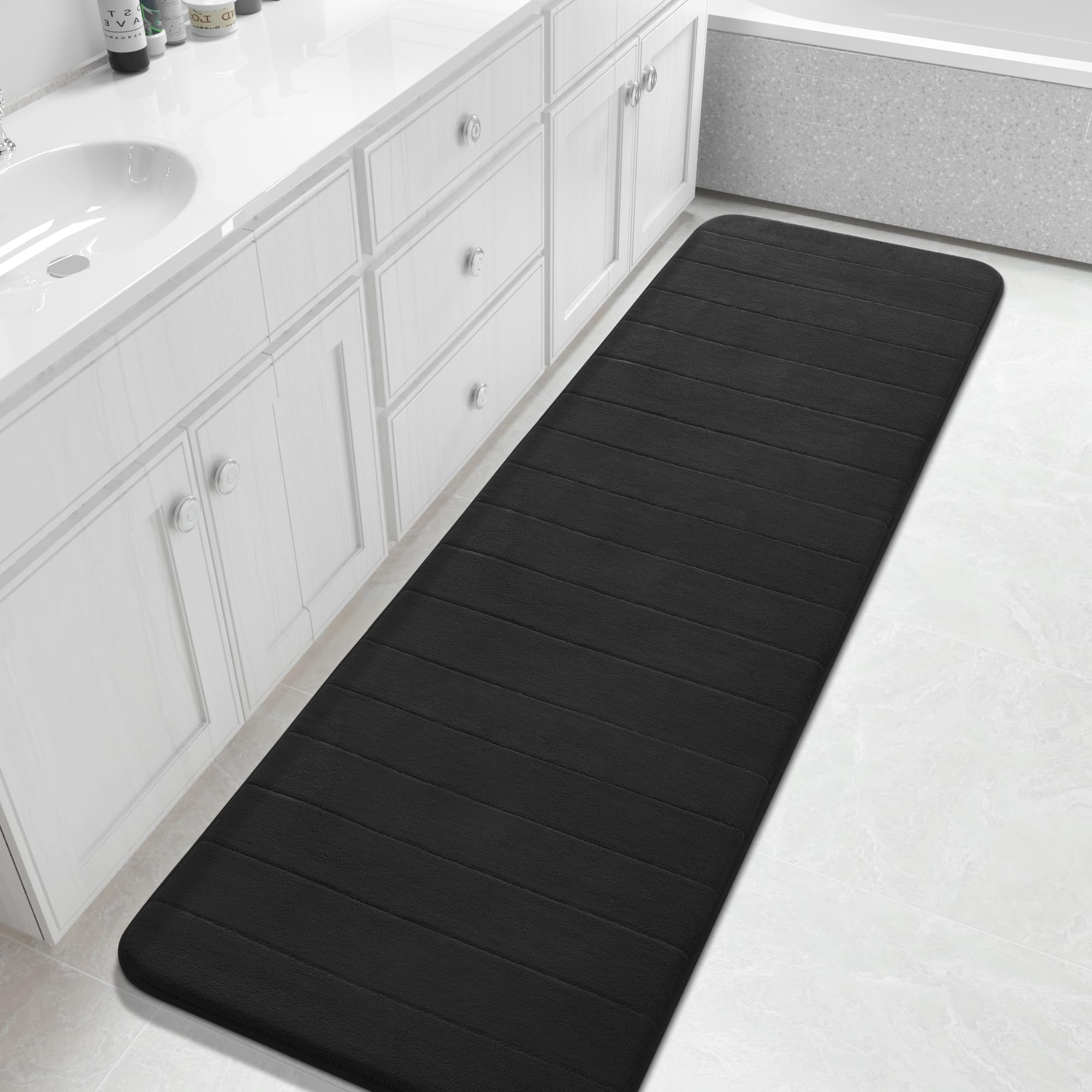 Yimobra Memory Foam Toilet Bath Mat U-Shaped, Soft and Comfortable, Super Water Absorption, Non-Slip, Thick, Machine Wash and Easier to Dry for Bathroom Commode Contour Rug, 24 X 20 Inches, Black