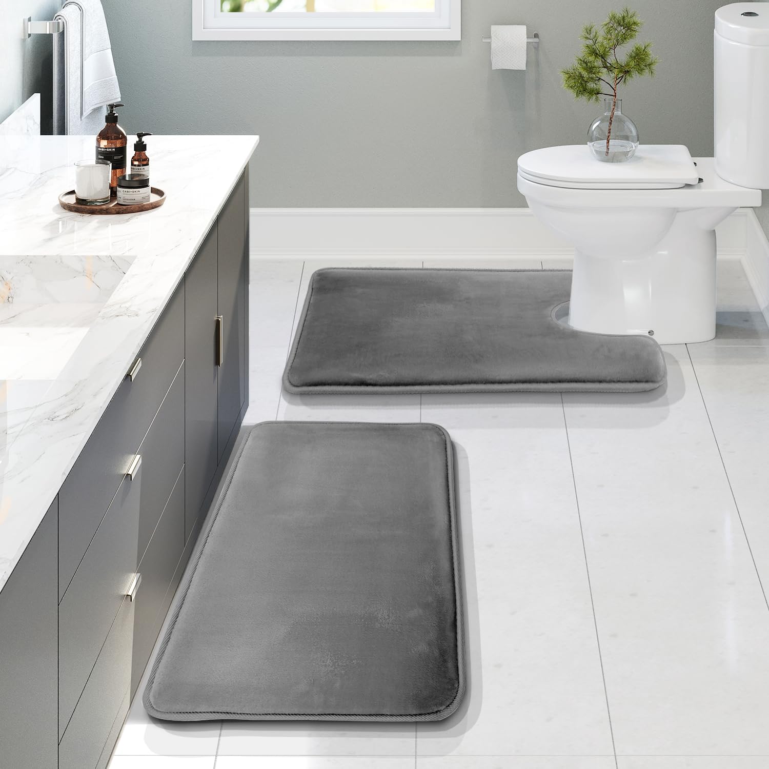 Clara Clark 3 Piece Bathroom Rugs Bath Mat Set, Velvet Memory Foam Bath Mats for Bathroom - Non-Slip, PVC Backing Bath Rugs, Washable - Dries Quickly, Black