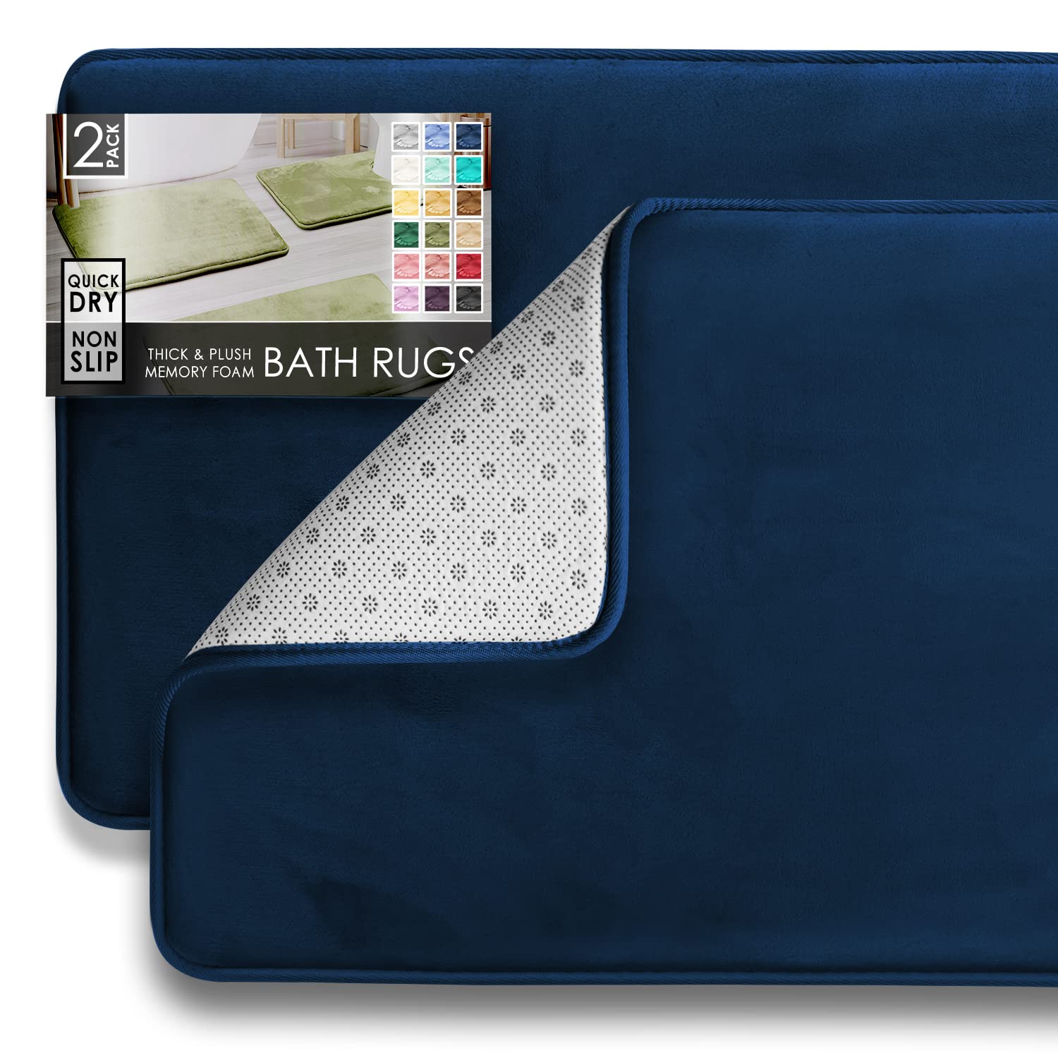Clara Clark 3 Piece Bathroom Rugs Bath Mat Set, Velvet Memory Foam Bath Mats for Bathroom - Non-Slip, PVC Backing Bath Rugs, Washable - Dries Quickly, Black