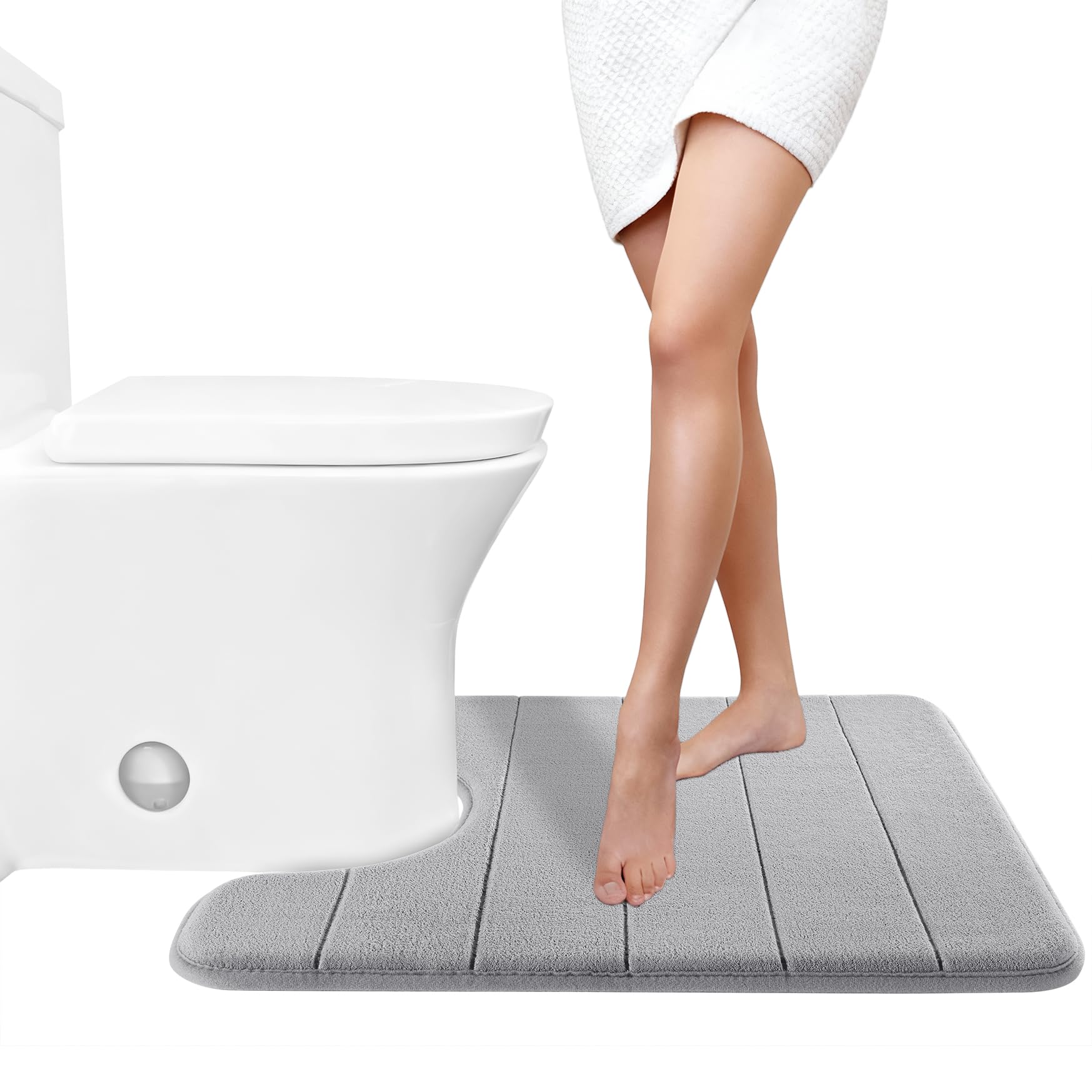 Yimobra Memory Foam Toilet Bath Mat U-Shaped, Commode Contour Rug, Soft and Comfortable, Super Water Absorption, Non-Slip, Thick, Machine Wash and Easier to Dry for Bathroom, 24 X 20 Inches, Grey