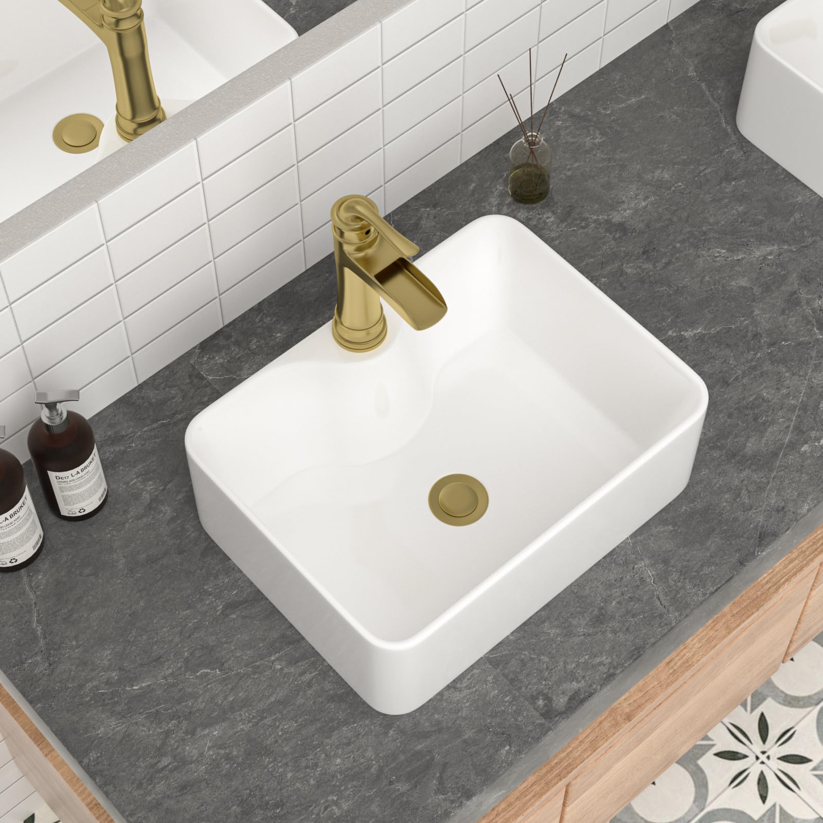 Mocoloo 21"x16" Wall Mounted Bathroom Sink White Rectangle Porcelain ADA Compliant Ceramic Bathroom Sinks Floating Vanity Sink for Lavatory Room Basin