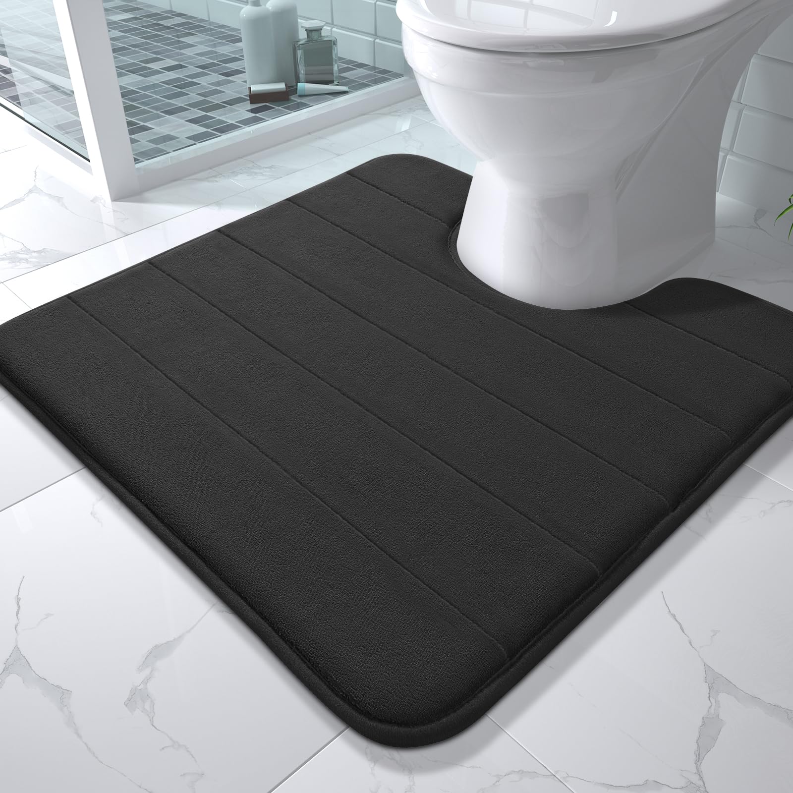 Yimobra Memory Foam Toilet Bath Mat U-Shaped, Commode Contour Rug, Soft and Comfortable, Super Water Absorption, Non-Slip, Thick, Machine Wash and Easier to Dry for Bathroom, 24 X 20 Inches, Grey