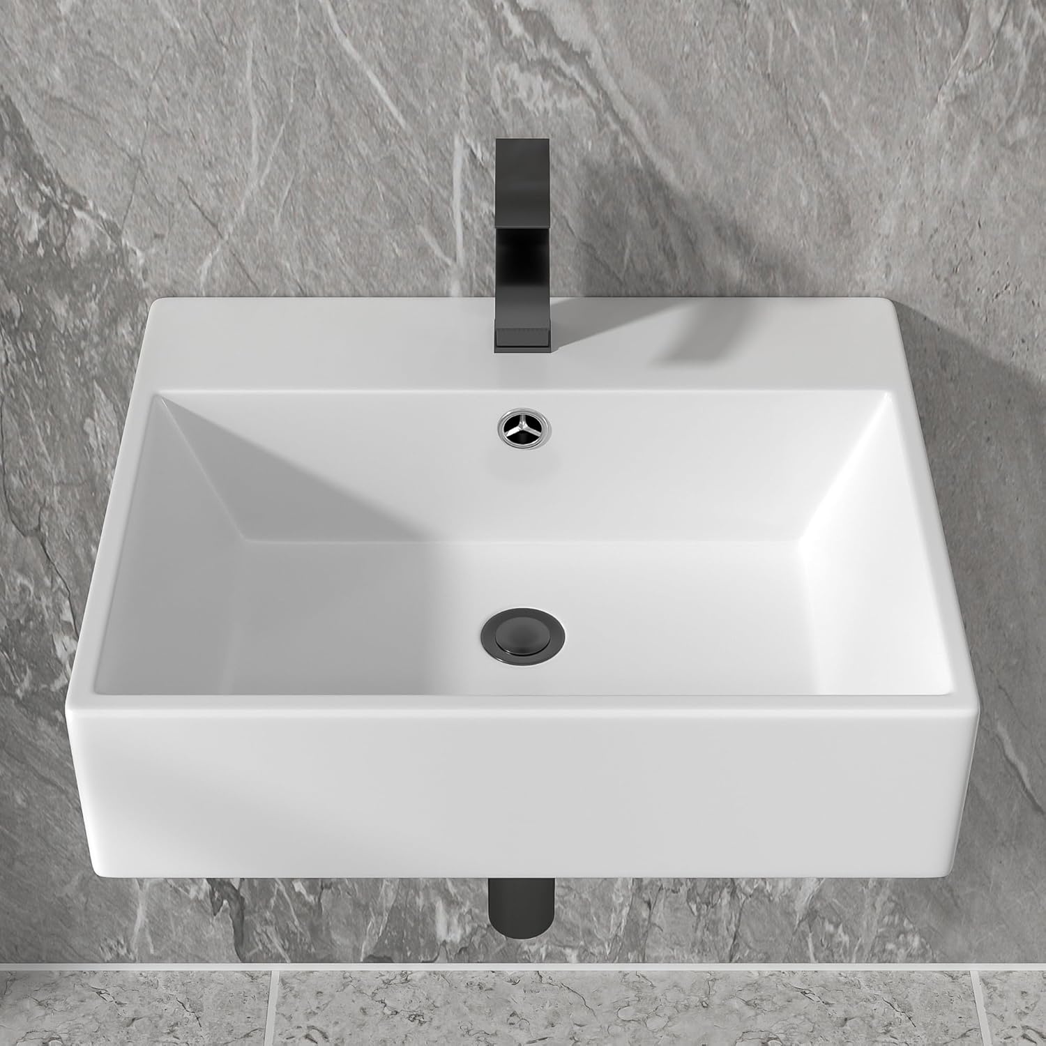 Floating Vessel Sink For Bathroom - Fulorni 20"x17" Bathroom Vessel Sink Rectangular Wall Mounted White Ceramic Porcelain Vanity Sink Bowl Basin