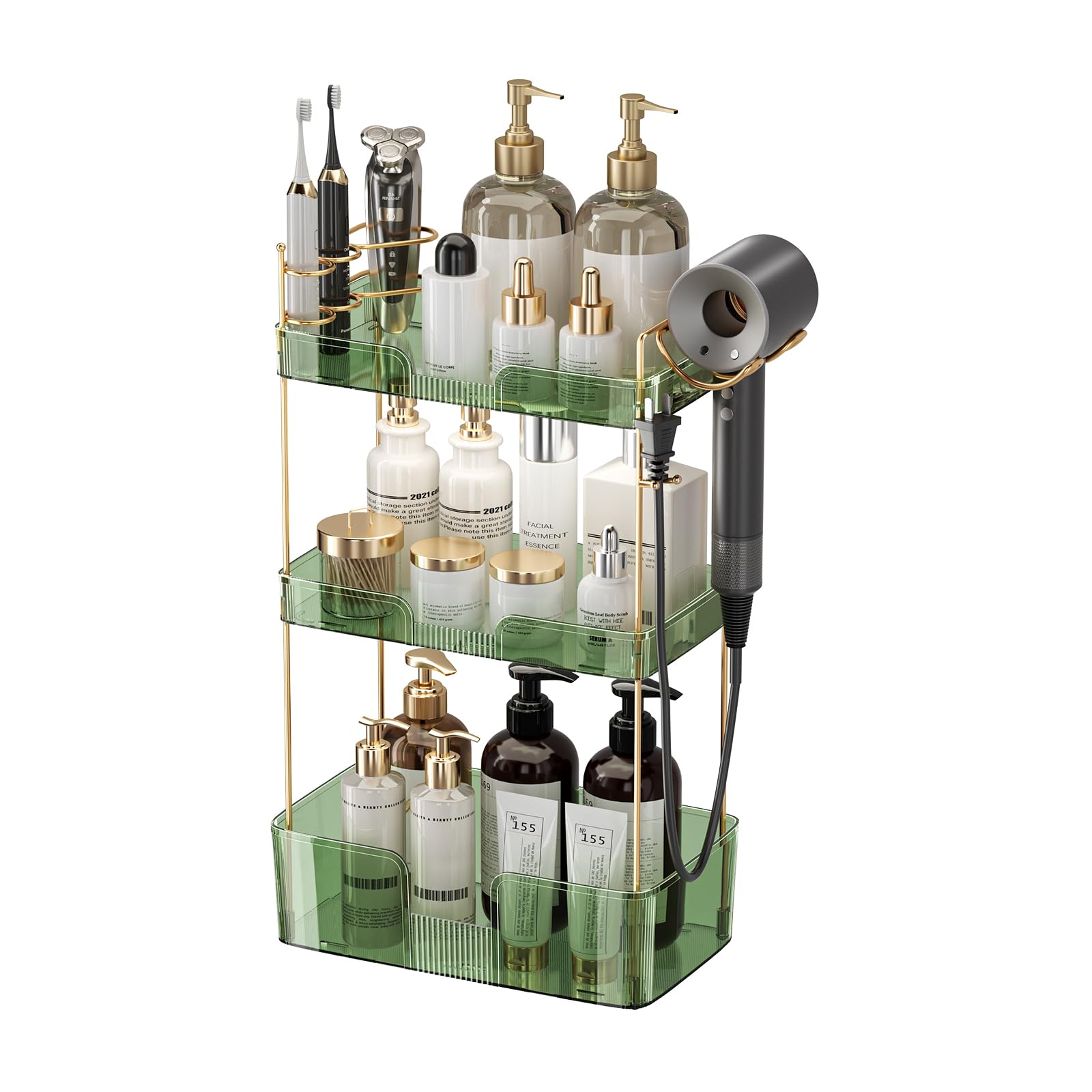 Akinbas 3 Tier Bathroom Organizer Countertop Makeup Perfume Tray Skincare Organizer for Bathroom Dresser Vanity (Grey)