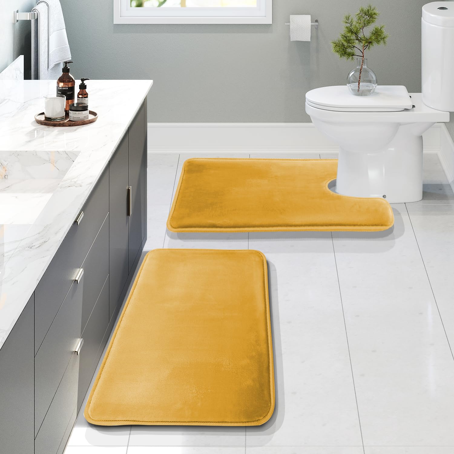 Clara Clark 3 Piece Bathroom Rugs Bath Mat Set, Velvet Memory Foam Bath Mats for Bathroom - Non-Slip, PVC Backing Bath Rugs, Washable - Dries Quickly, Black