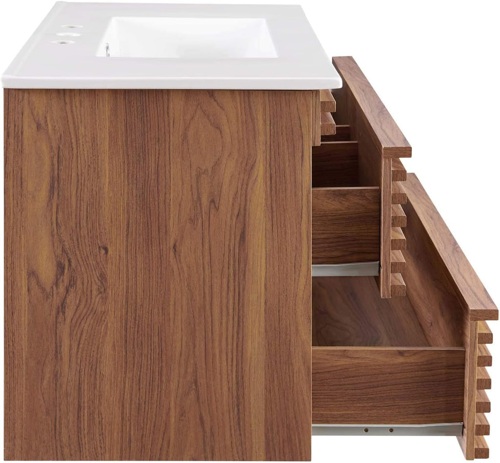 Modway Render 36" Wall-Mount Bathroom Vanity in Walnut White