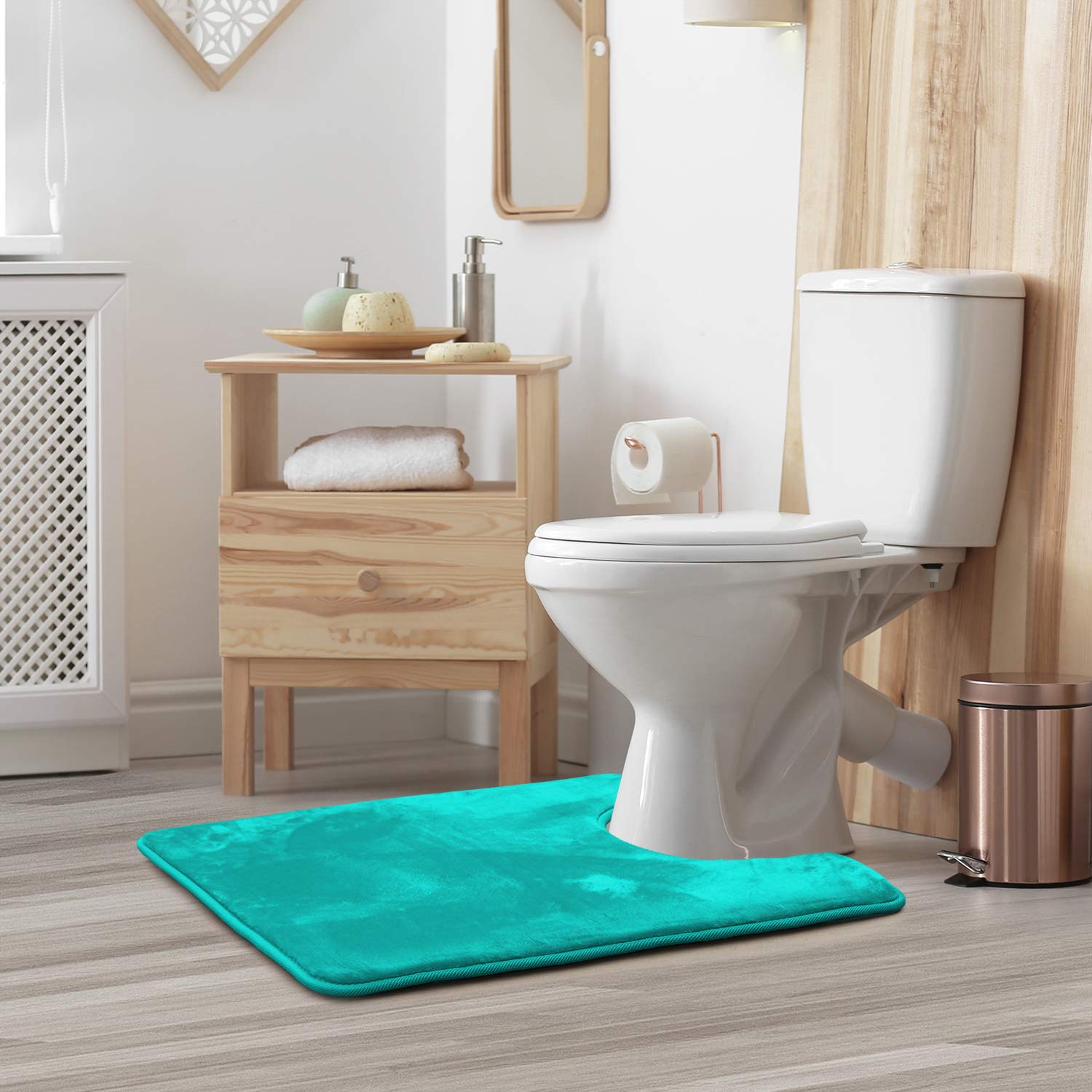 Clara Clark U-Shaped Contour Rug 24" x 19" - Memory Foam Bath Mat, Plush, Cozy, Ultra Soft, Non Slip, Perfect for U-Shaped Toilet Rug, Rugs for Bathroom, Machine Washable, Quick Dry - Blue Heaven