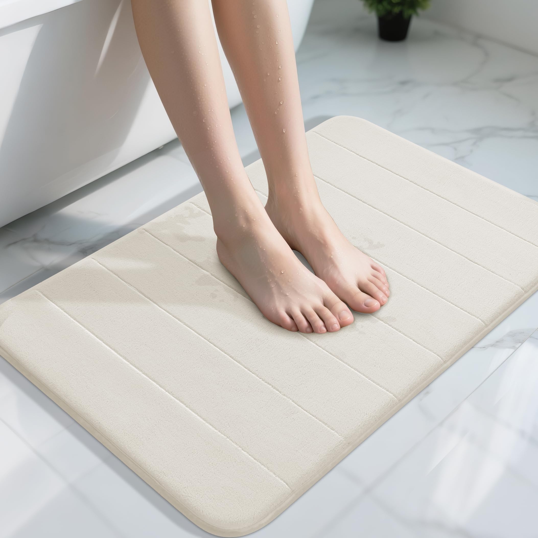Yimobra Memory Foam Toilet Bath Mat U-Shaped, Soft and Comfortable, Super Water Absorption, Non-Slip, Thick, Machine Wash and Easier to Dry for Bathroom Commode Contour Rug, 24 X 20 Inches, Black