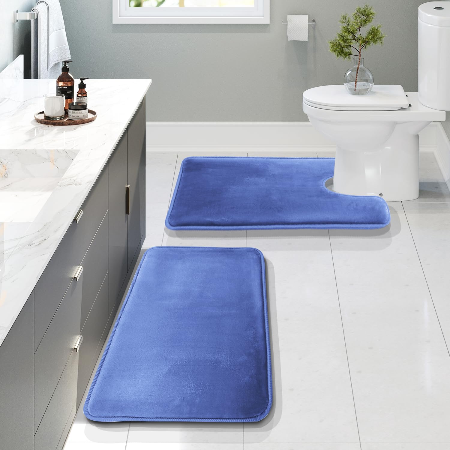 Clara Clark 3 Piece Bathroom Rugs Bath Mat Set, Velvet Memory Foam Bath Mats for Bathroom - Non-Slip, PVC Backing Bath Rugs, Washable - Dries Quickly, Black