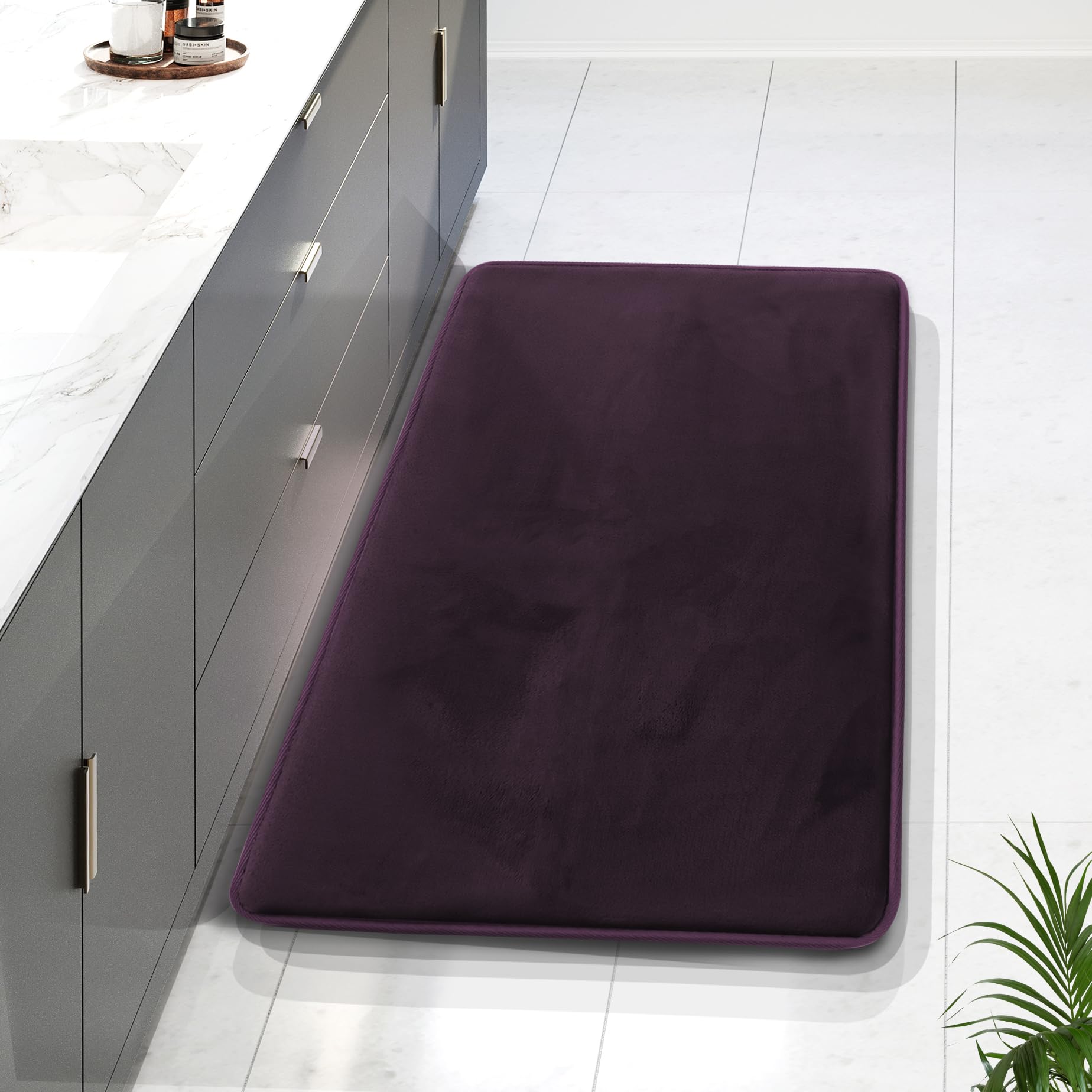 Clara Clark 3 Piece Bathroom Rugs Bath Mat Set, Velvet Memory Foam Bath Mats for Bathroom - Non-Slip, PVC Backing Bath Rugs, Washable - Dries Quickly, Black