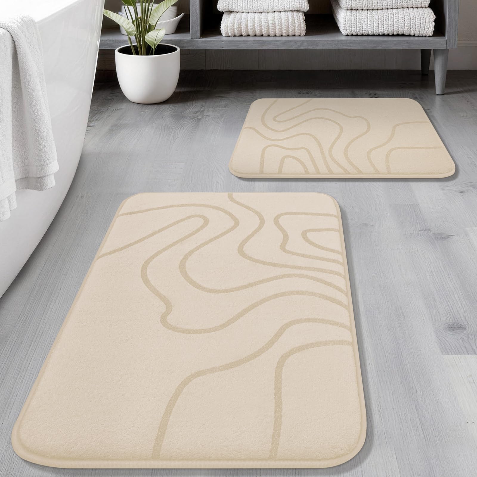 YIHOUSE Memory Foam Bathroom Rugs Sets 2 Piece - Extra Thick Ultra Soft Absorbent Bath Mat Set, Non-Slip Machine Washable Bath Rugs for Bathroom, Tub & Shower, Home Decor (32"x20"+24"x17", Dark Grey)