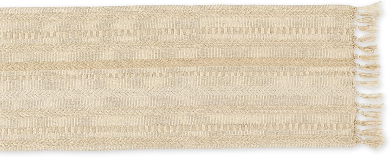 DII Farmhouse Braided Stripe Table Runner Collection, 15x108 (15x113, Fringe Included), Vintage Linen