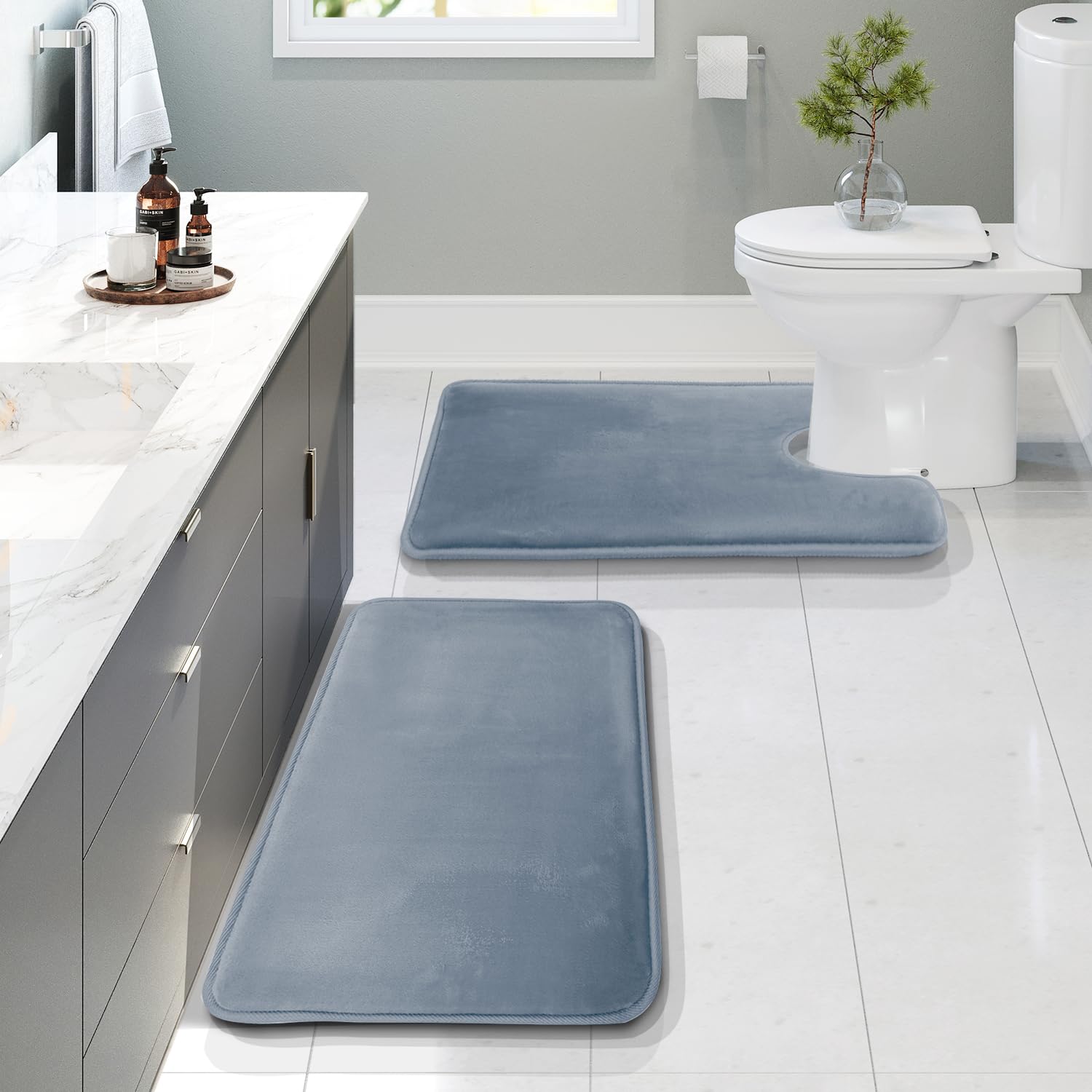 Clara Clark 3 Piece Bathroom Rugs Bath Mat Set, Velvet Memory Foam Bath Mats for Bathroom - Non-Slip, PVC Backing Bath Rugs, Washable - Dries Quickly, Black