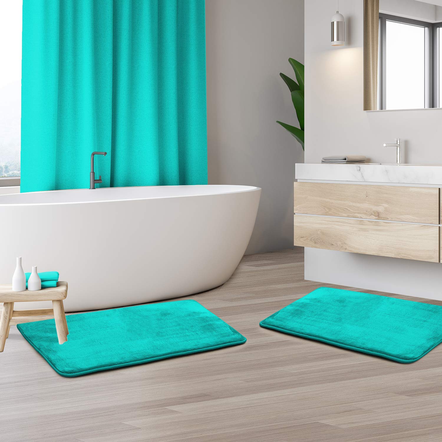 Clara Clark U-Shaped Contour Rug 24" x 19" - Memory Foam Bath Mat, Plush, Cozy, Ultra Soft, Non Slip, Perfect for U-Shaped Toilet Rug, Rugs for Bathroom, Machine Washable, Quick Dry - Blue Heaven