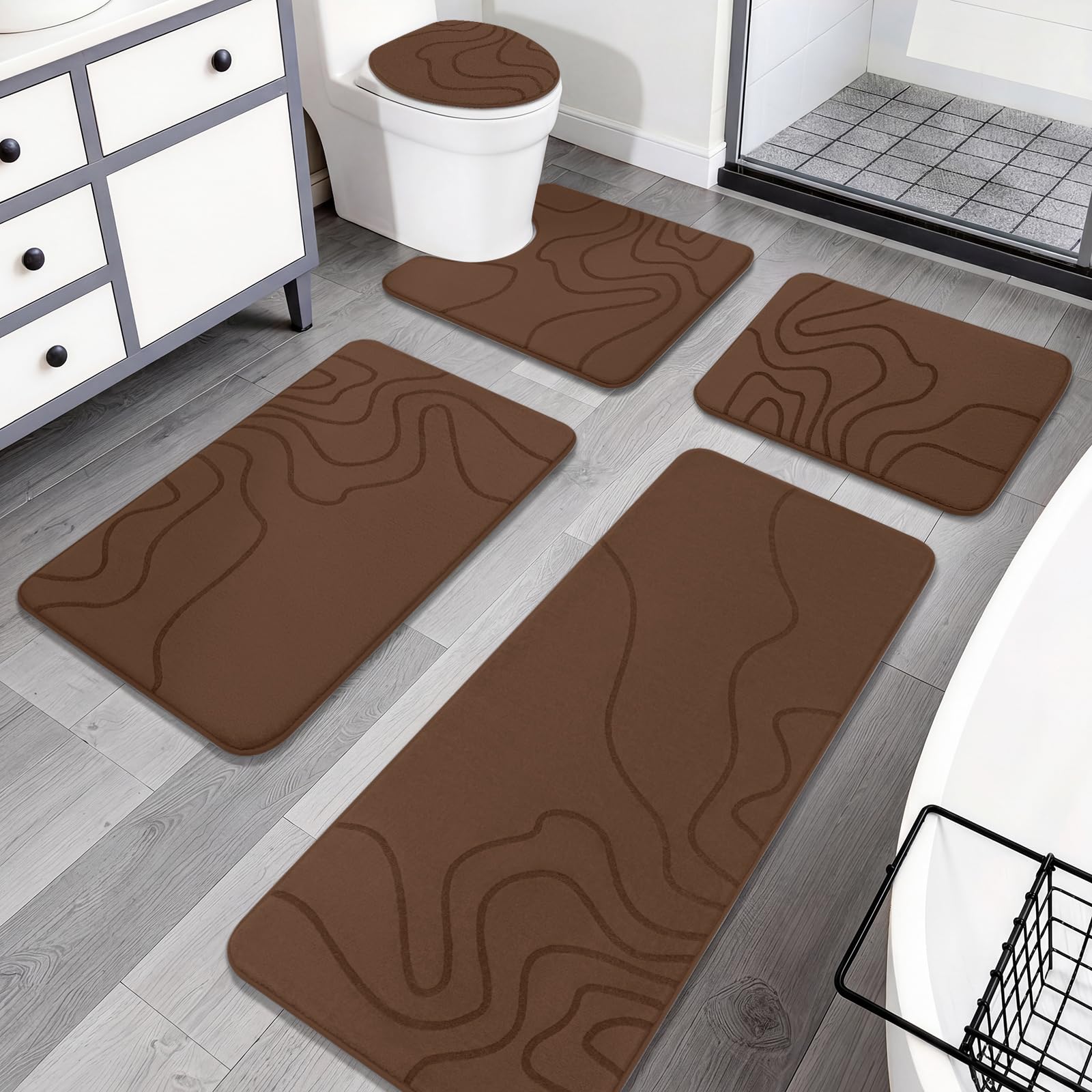 YIHOUSE Memory Foam Bathroom Rugs Sets 2 Piece - Extra Thick Ultra Soft Absorbent Bath Mat Set, Non-Slip Machine Washable Bath Rugs for Bathroom, Tub & Shower, Home Decor (32"x20"+24"x17", Dark Grey)