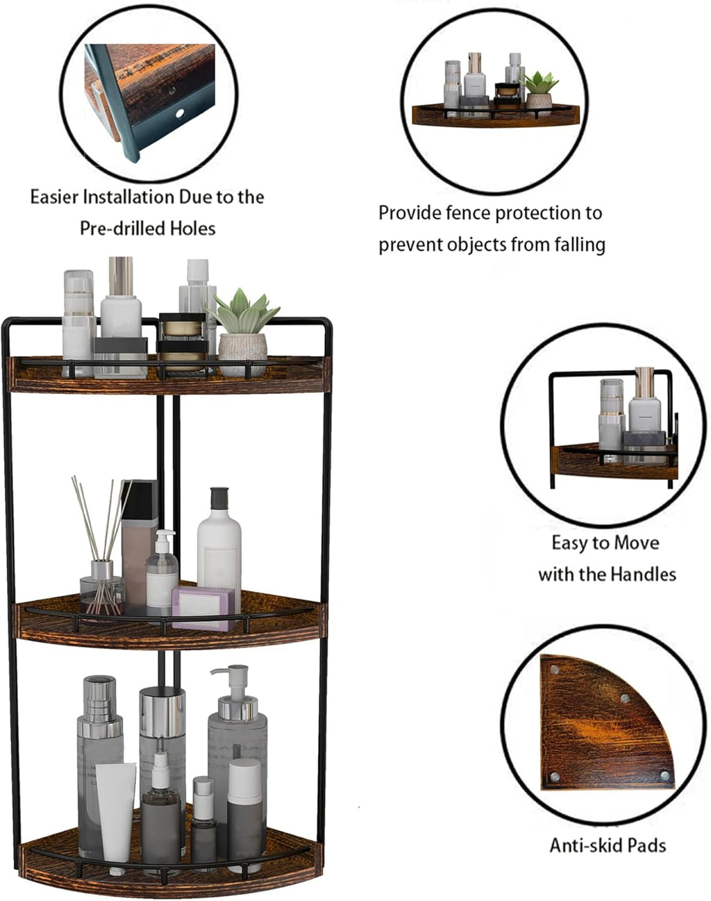Dorhors 3-Tier Corner Bathroom Organizer Countertop for Storage,Vanity Tray,Wood Counter Organizer for Kitchen,Bathroom,Dresser (Dark Red)