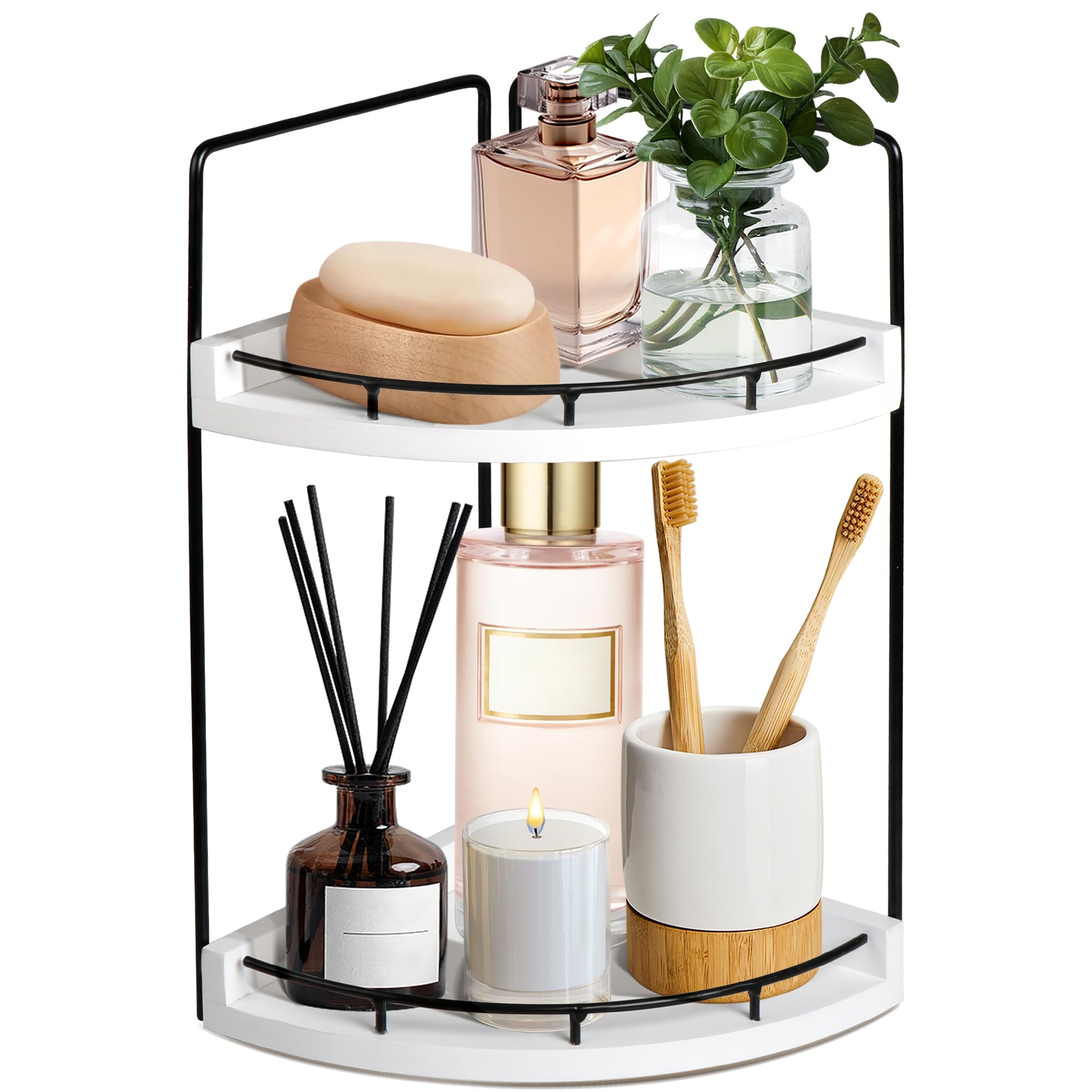 2 Tier Bathroom Counter Organizer, Bathroom Counter Tray and Vanity Organizer, Wood Corner Countertop Tray for Kitchen, Dresser (Rustic Wood)