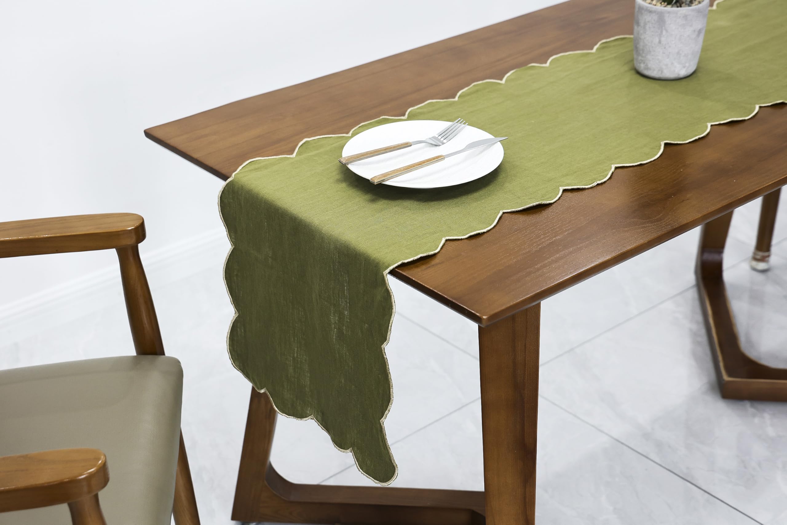 Linen Embroidered Table Runner 72 Inch