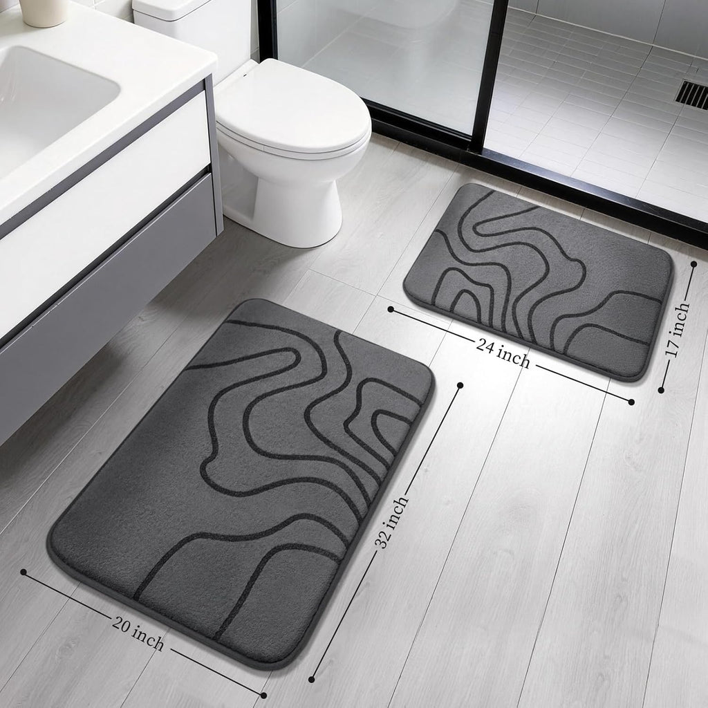 YIHOUSE Memory Foam Bathroom Rugs Sets 2 Piece - Extra Thick Ultra Soft Absorbent Bath Mat Set, Non-Slip Machine Washable Bath Rugs for Bathroom, Tub & Shower, Home Decor (32"x20"+24"x17", Dark Grey)