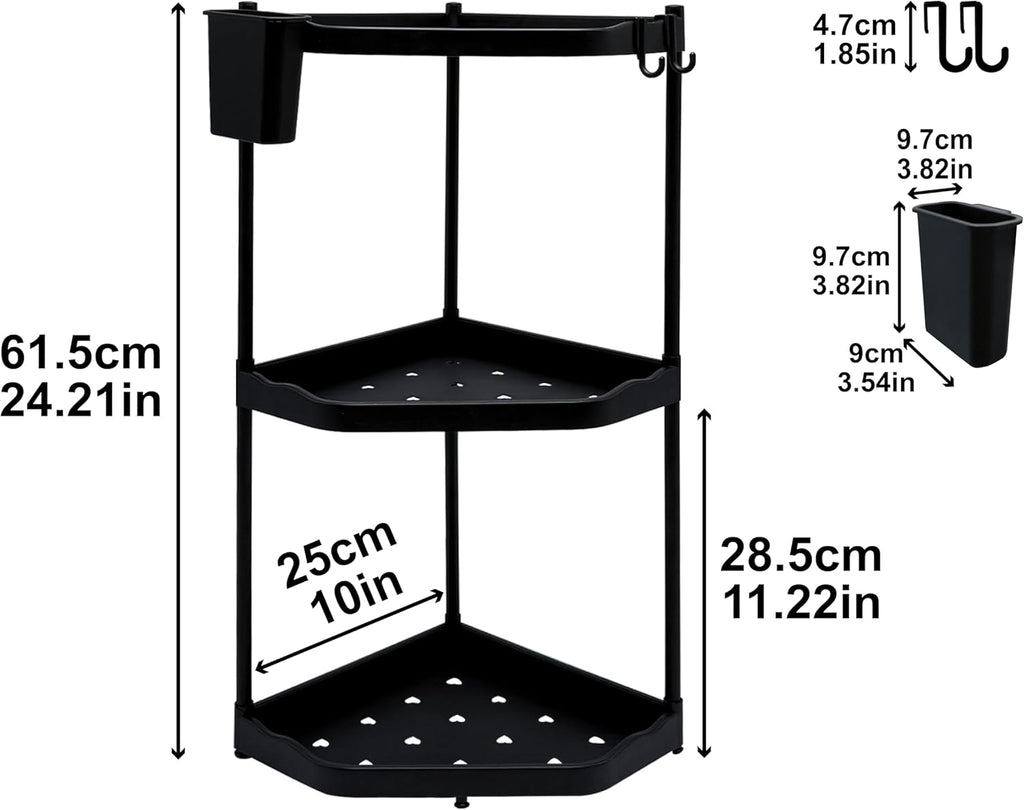 3-Tier Kitchen Counter Organizer & Corner Shelf with Hooks, Storage Box – Bathroom Countertop Shelf, Multi-Space 3-Tier Organizer for Kitchen, Bathroom