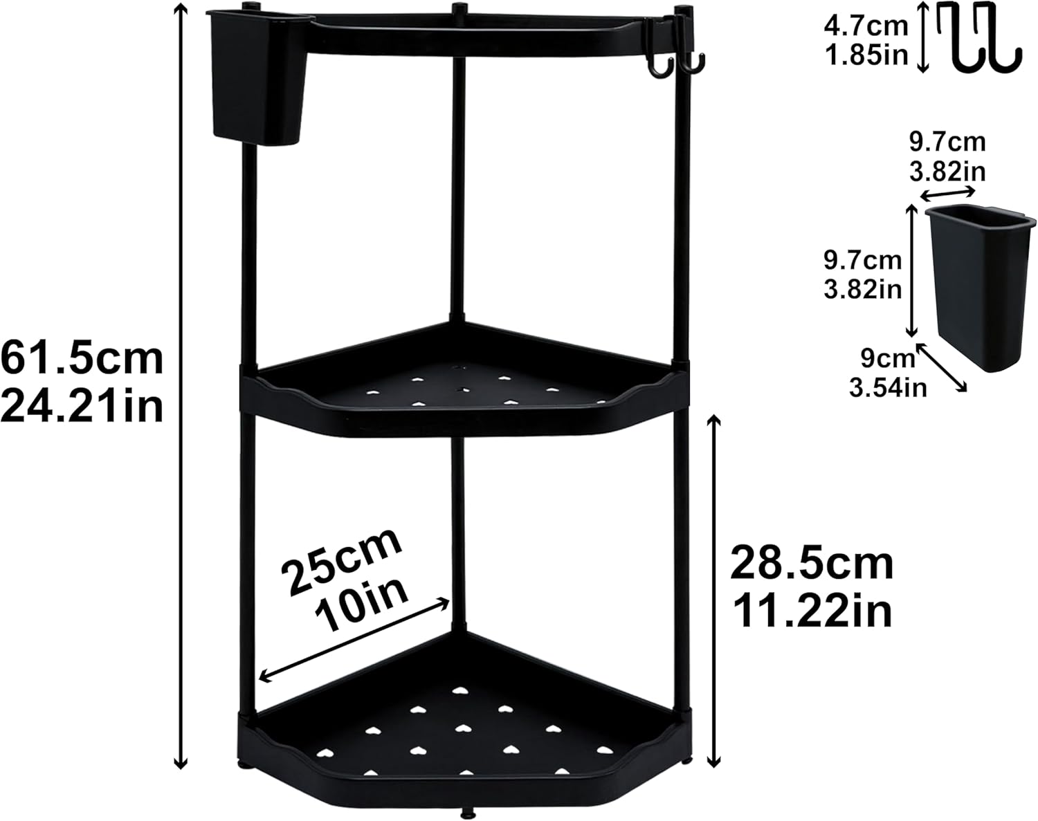 3-Tier Kitchen Counter Organizer & Corner Shelf with Hooks, Storage Box – Bathroom Countertop Shelf, Multi-Space 3-Tier Organizer for Kitchen, Bathroom