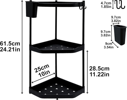 3-Tier Kitchen Counter Organizer & Corner Shelf with Hooks, Storage Box – Bathroom Countertop Shelf, Multi-Space 3-Tier Organizer for Kitchen, Bathroom