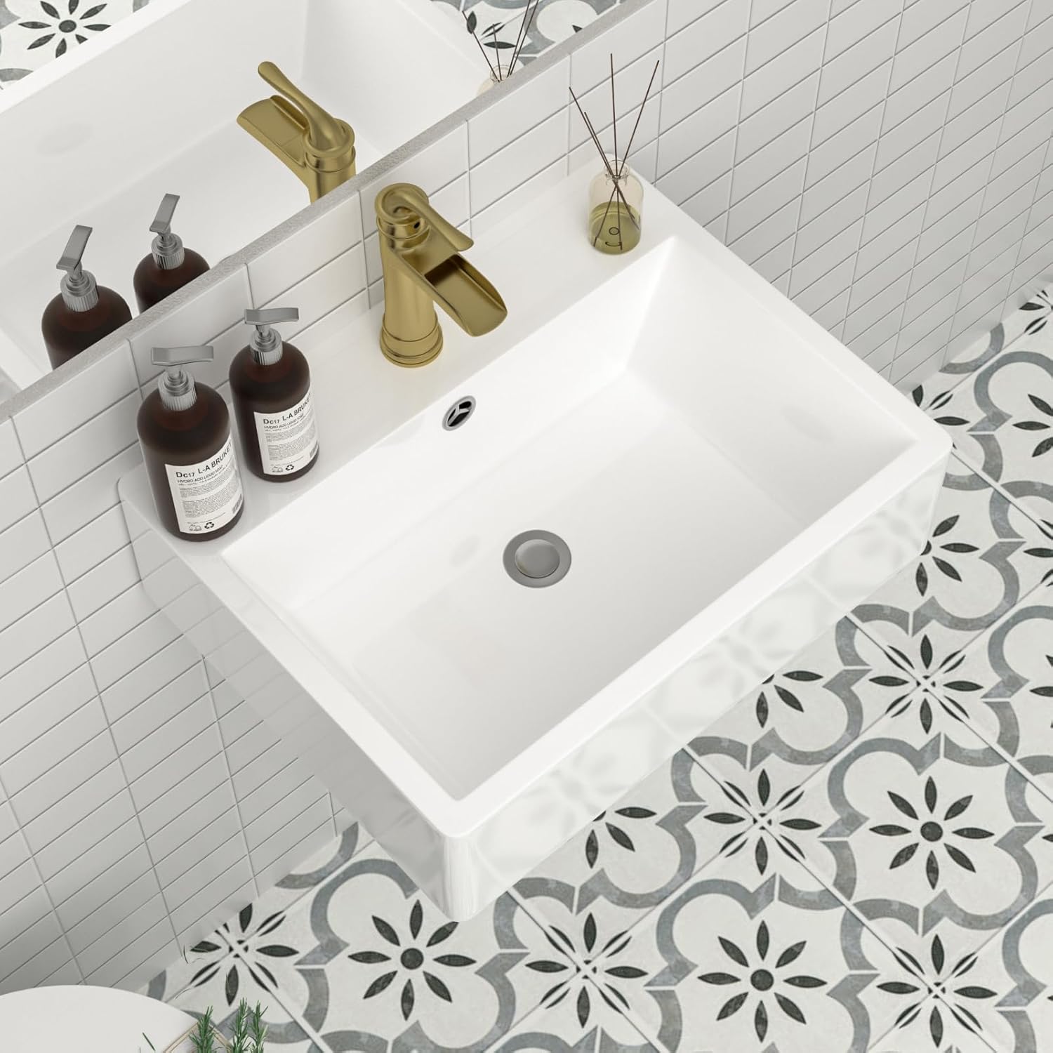 Mocoloo 21"x16" Wall Mounted Bathroom Sink White Rectangle Porcelain ADA Compliant Ceramic Bathroom Sinks Floating Vanity Sink for Lavatory Room Basin