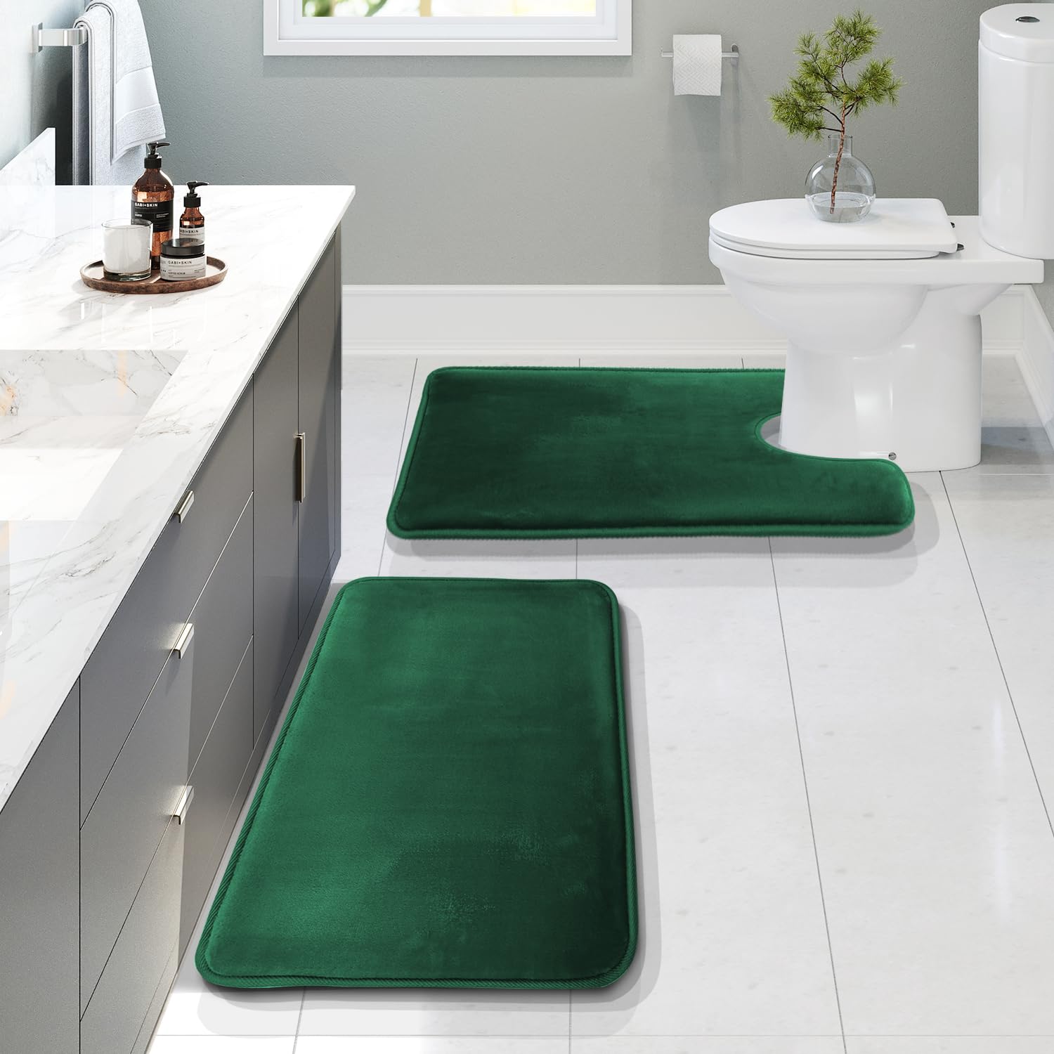 Clara Clark 3 Piece Bathroom Rugs Bath Mat Set, Velvet Memory Foam Bath Mats for Bathroom - Non-Slip, PVC Backing Bath Rugs, Washable - Dries Quickly, Black