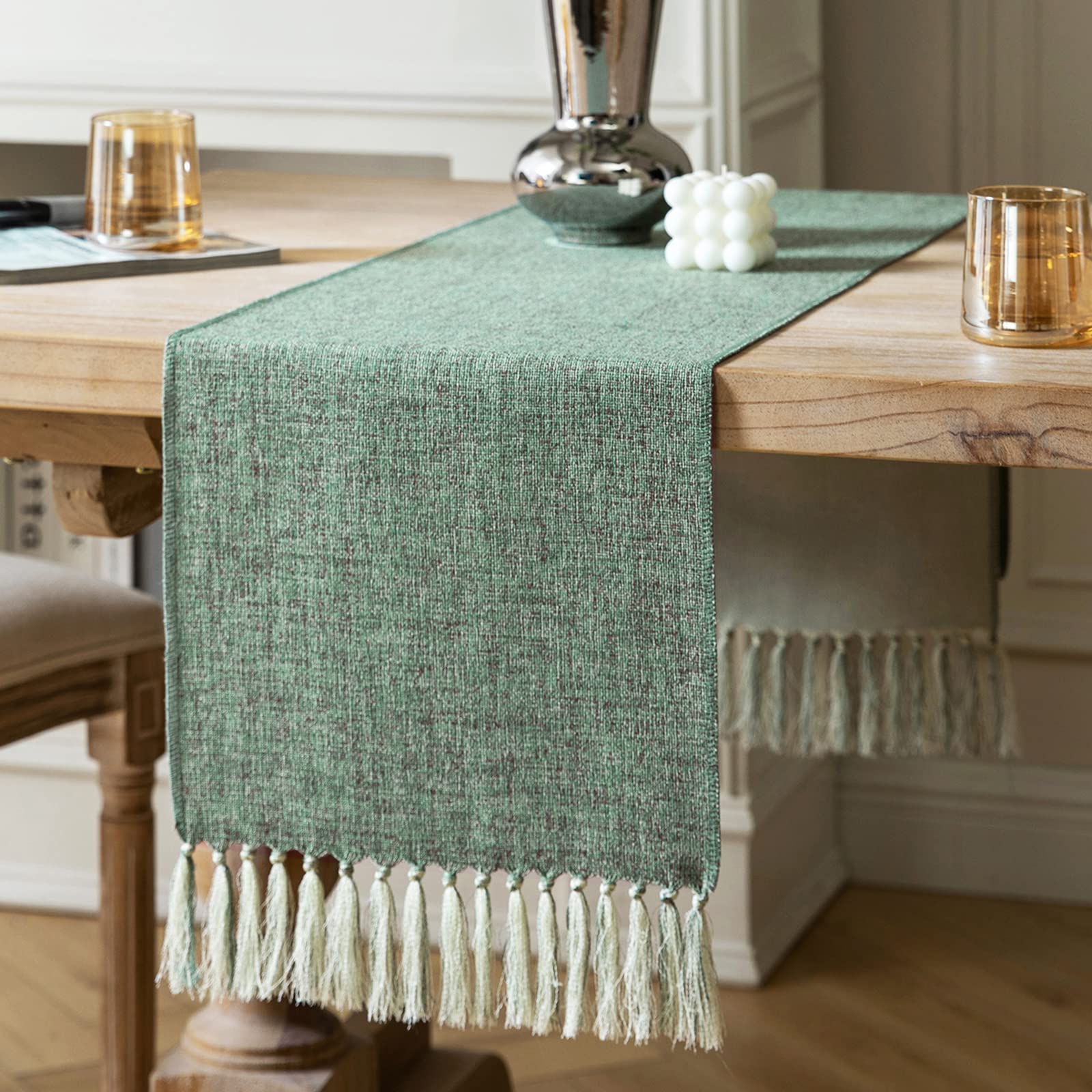 ZeeMart Beige Table Runners 72 Inches Long, Burlap Linen Style Rustic Farmhouse Table Runner, Boho Woven Dining Table Runner, 13x72 Inches, Oatmeal Beige