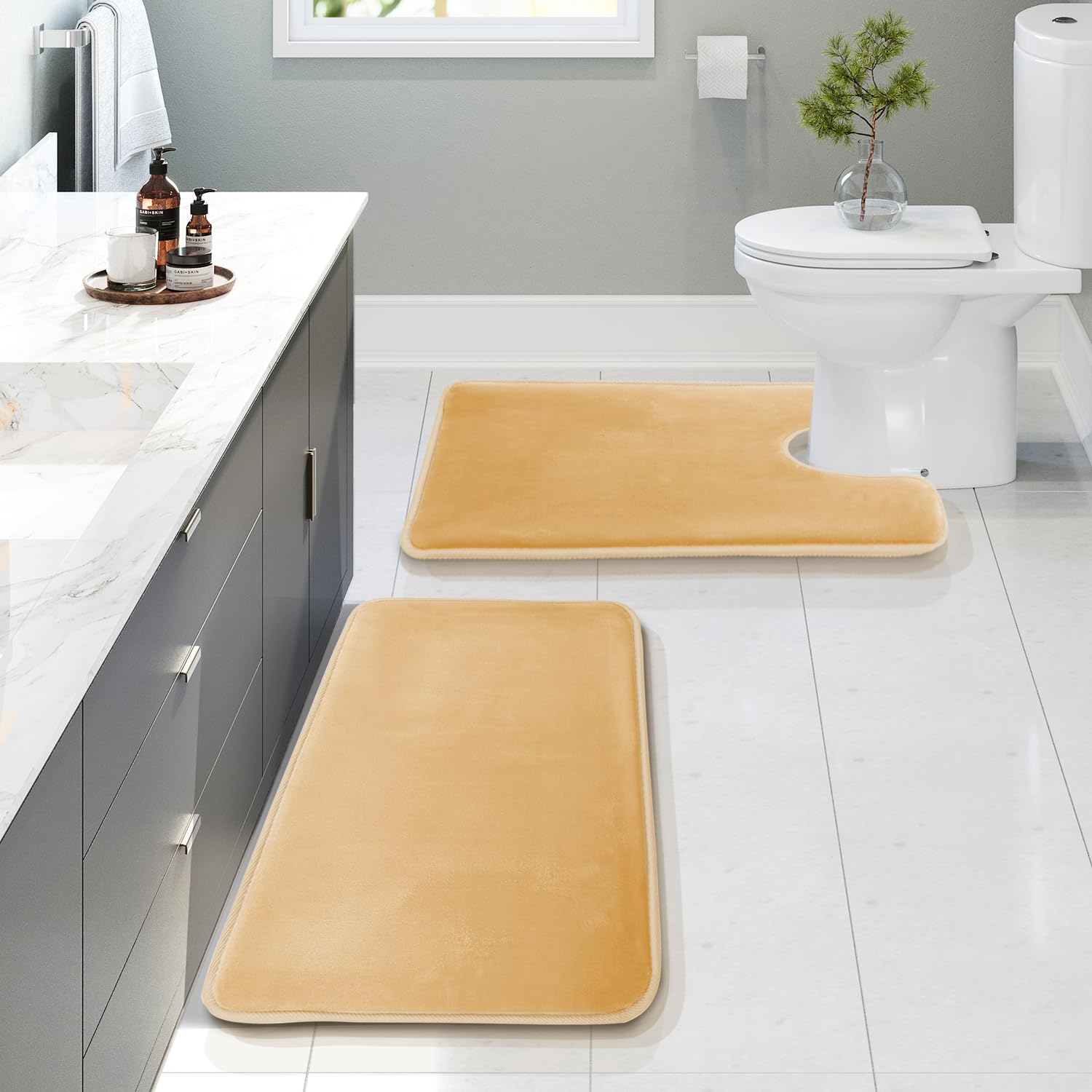 Clara Clark Bathroom Rugs, Velvet Memory Foam Bath Mat, Non-Slip Bath Rugs, Machine Wash, Dries Quickly, Ultra Soft Plush Bath Mats for Bathroom,
