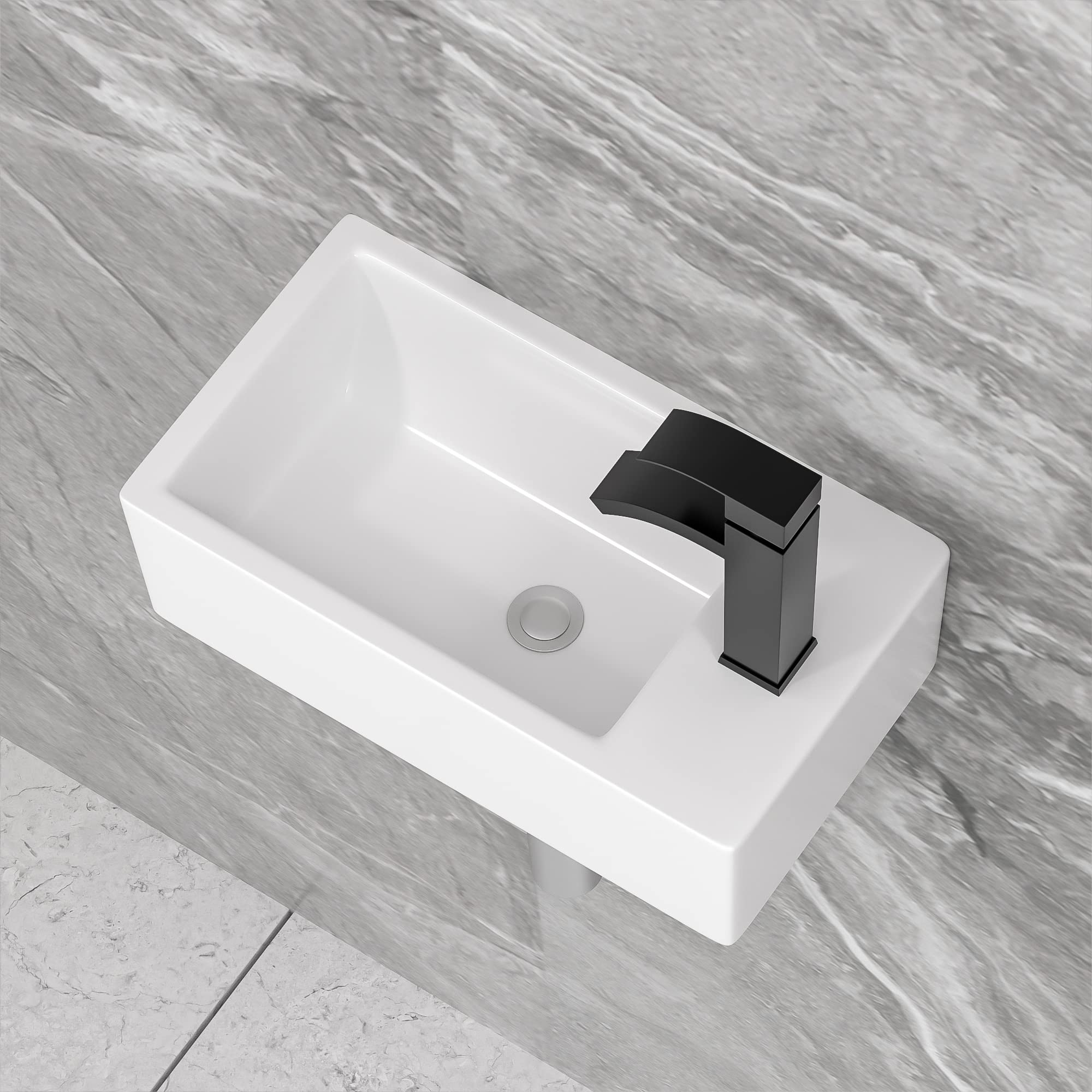 Floating Vessel Sink For Bathroom - Fulorni 20"x17" Bathroom Vessel Sink Rectangular Wall Mounted White Ceramic Porcelain Vanity Sink Bowl Basin
