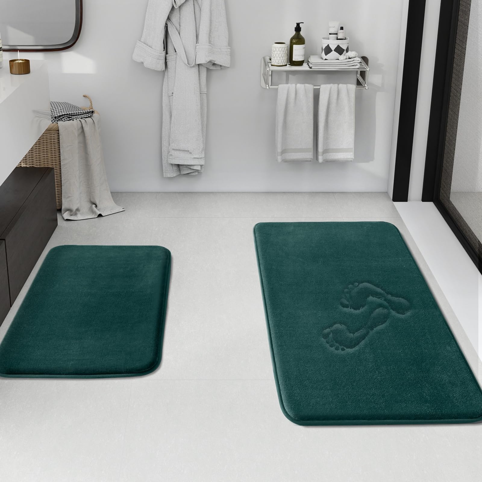 HUXMEYSON Bathroom Rugs Sets 3 Piece, Non-Slip & Quick Dry Bath Mat Set, Ultra Soft Velvet Bath Rugs for Bathroom, Toilet and Shower Floor, Grey