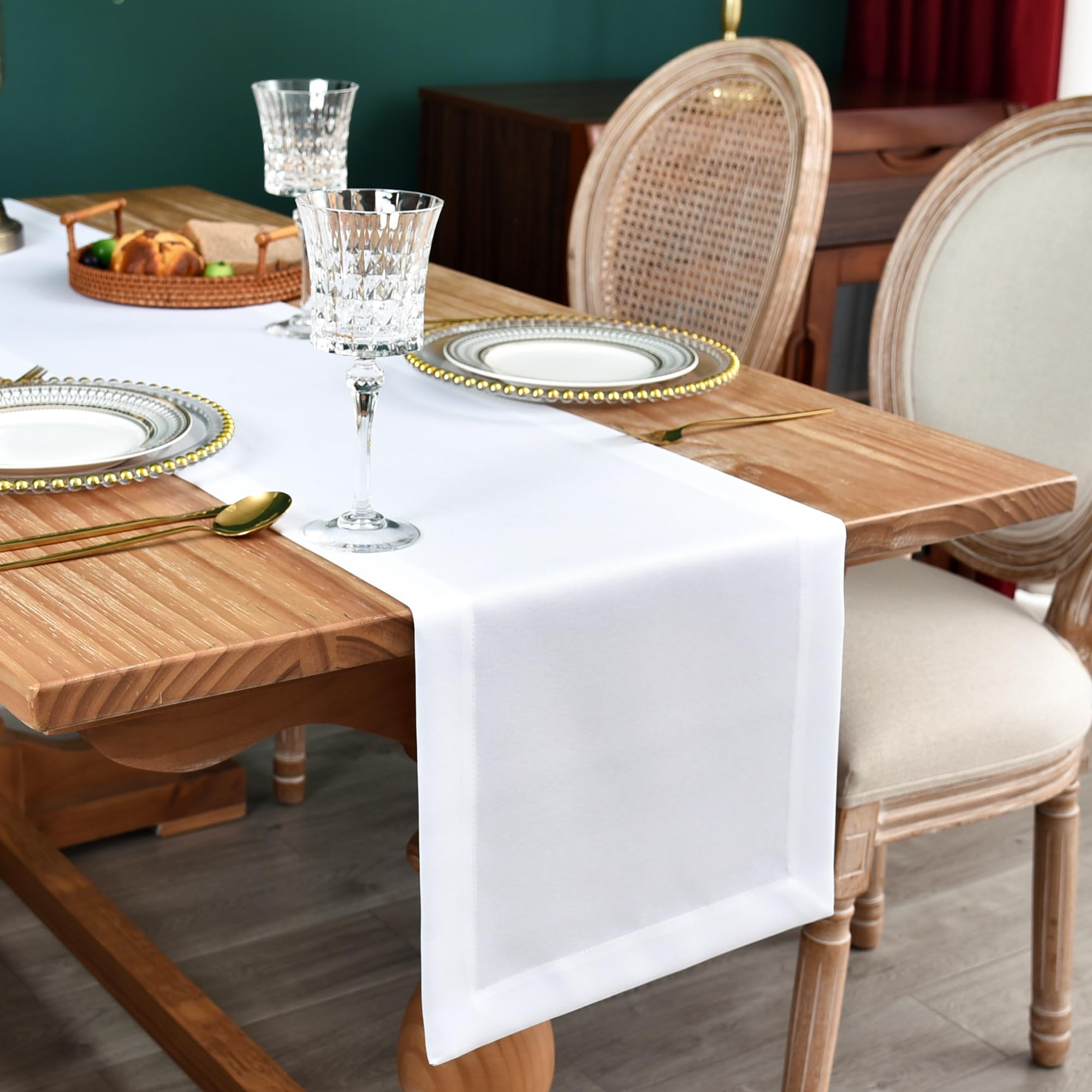 NEWISHER Farmhouse Rustic Table Runner Solid Beige Rectangular Table Runners Faux Linen Table Runner for Everyday Use Kitchen Dining Party Table 13x36 Inch