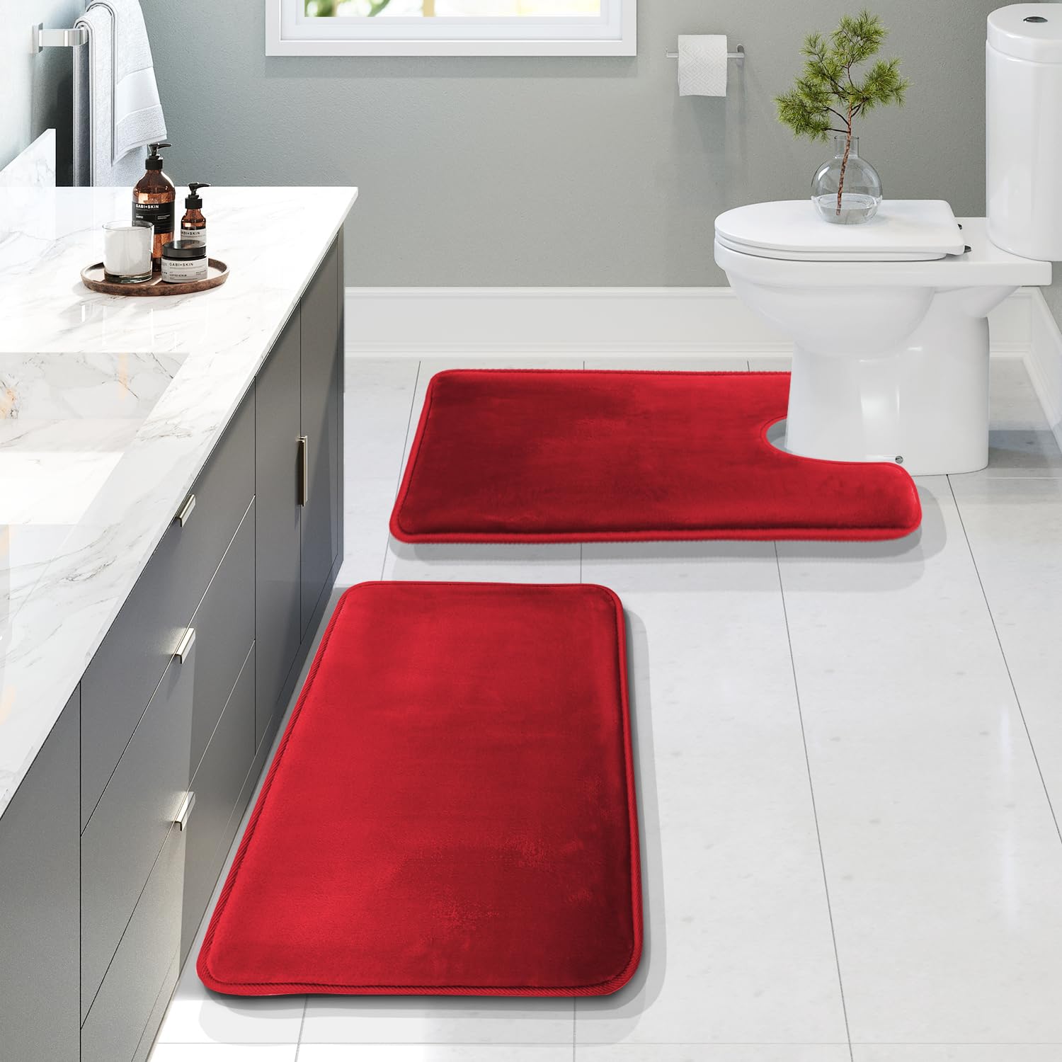 Clara Clark 3 Piece Bathroom Rugs Bath Mat Set, Velvet Memory Foam Bath Mats for Bathroom - Non-Slip, PVC Backing Bath Rugs, Washable - Dries Quickly, Black