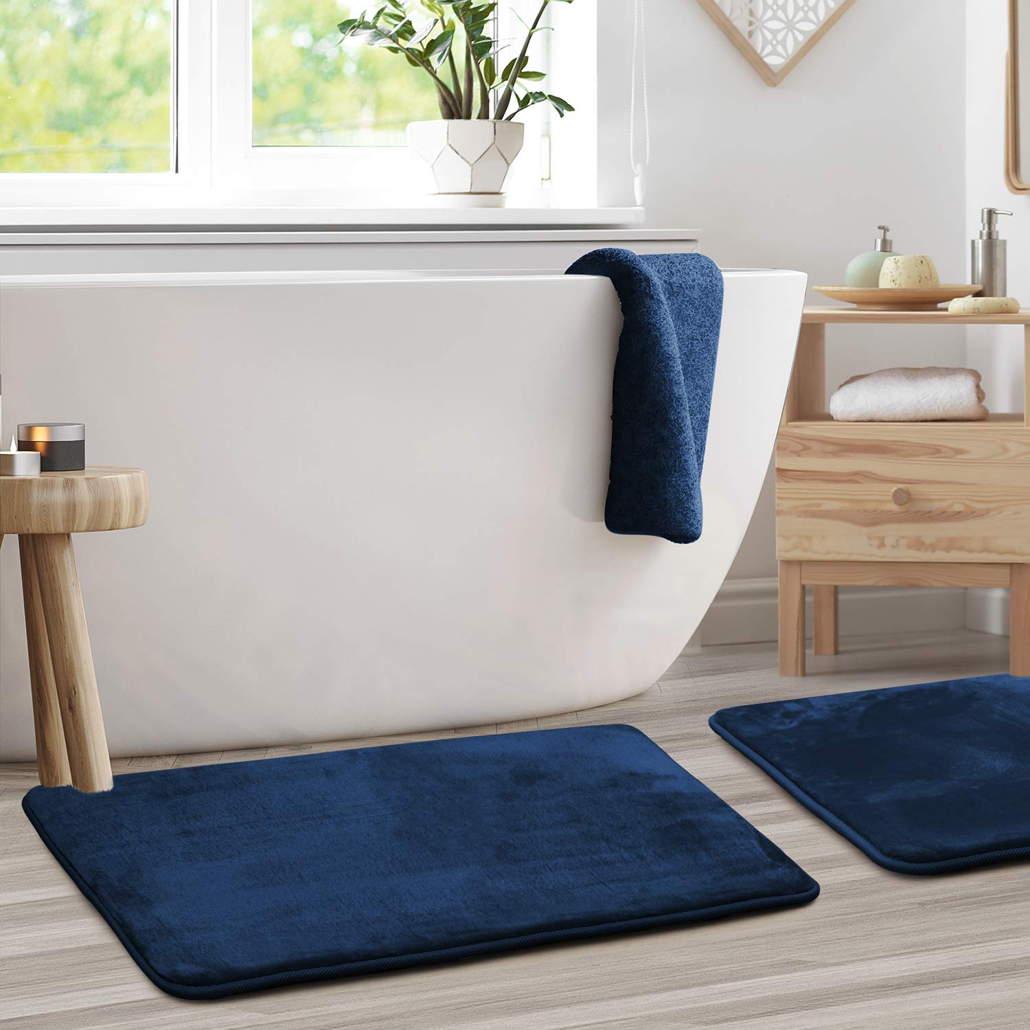 Clara Clark U-Shaped Contour Rug 24" x 19" - Memory Foam Bath Mat, Plush, Cozy, Ultra Soft, Non Slip, Perfect for U-Shaped Toilet Rug, Rugs for Bathroom, Machine Washable, Quick Dry - Blue Heaven