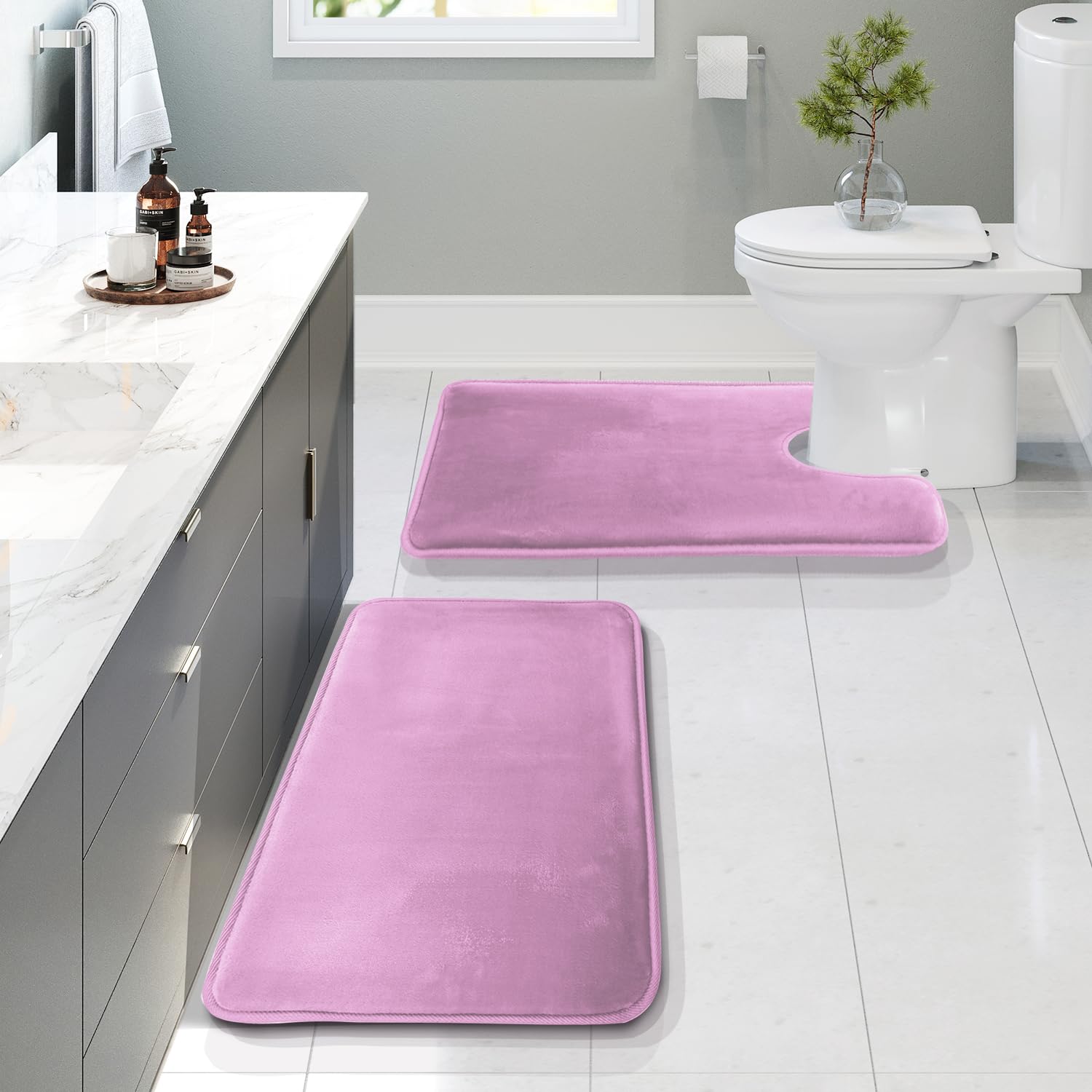 Clara Clark 3 Piece Bathroom Rugs Bath Mat Set, Velvet Memory Foam Bath Mats for Bathroom - Non-Slip, PVC Backing Bath Rugs, Washable - Dries Quickly, Black
