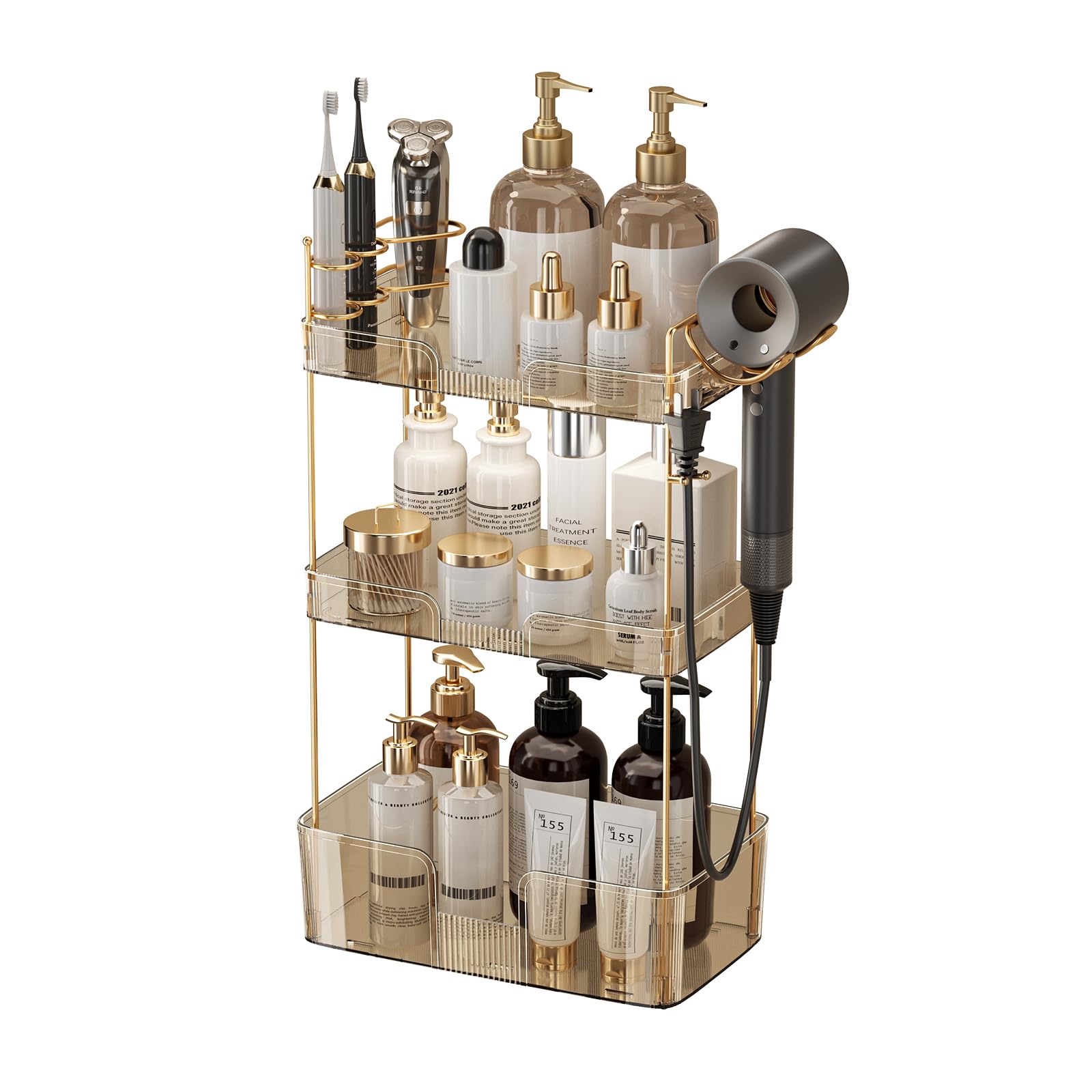 Akinbas 3 Tier Bathroom Organizer Countertop Makeup Perfume Tray Skincare Organizer for Bathroom Dresser Vanity (Grey)